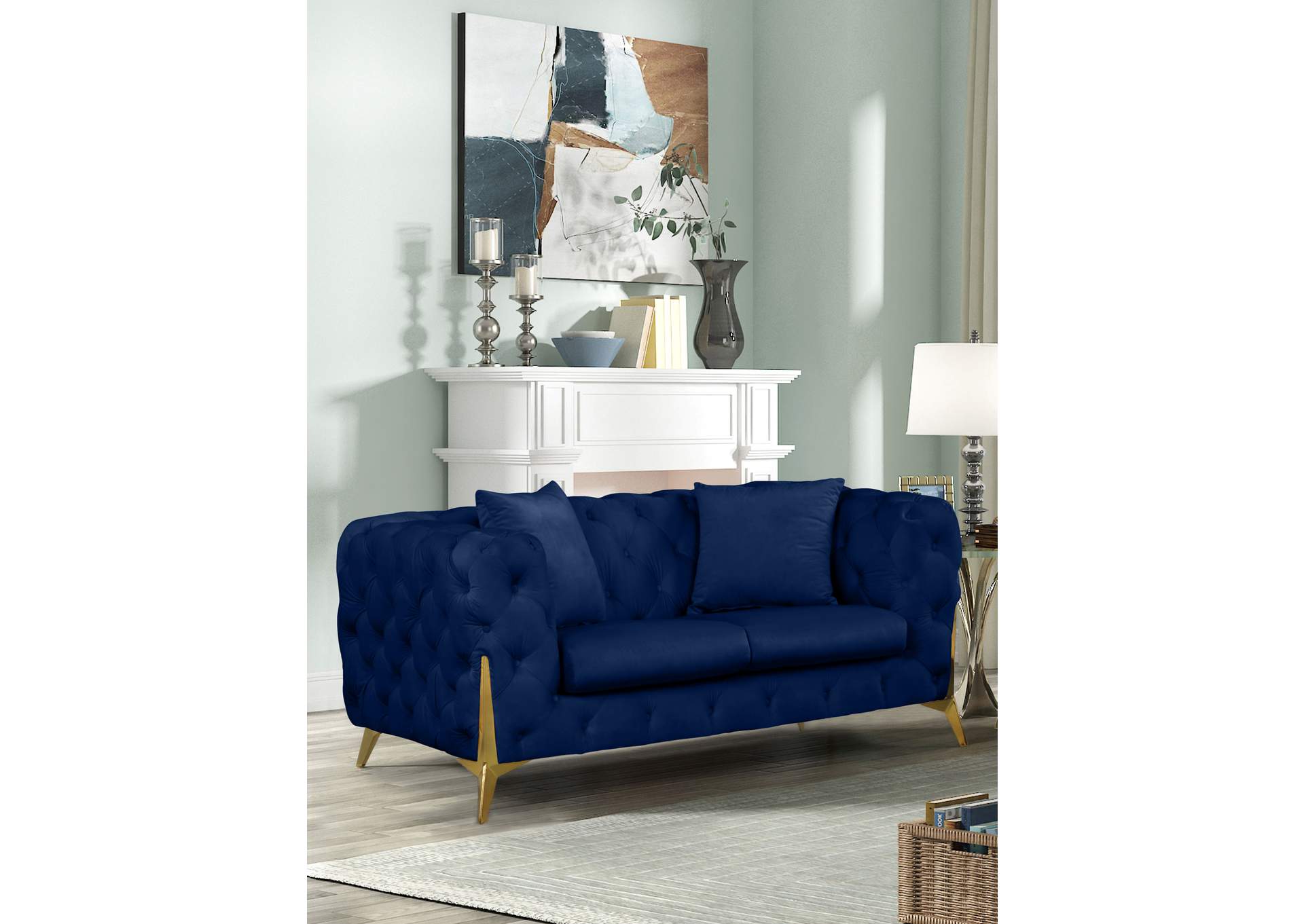 Kingdom Navy Velvet Loveseat,Meridian Furniture