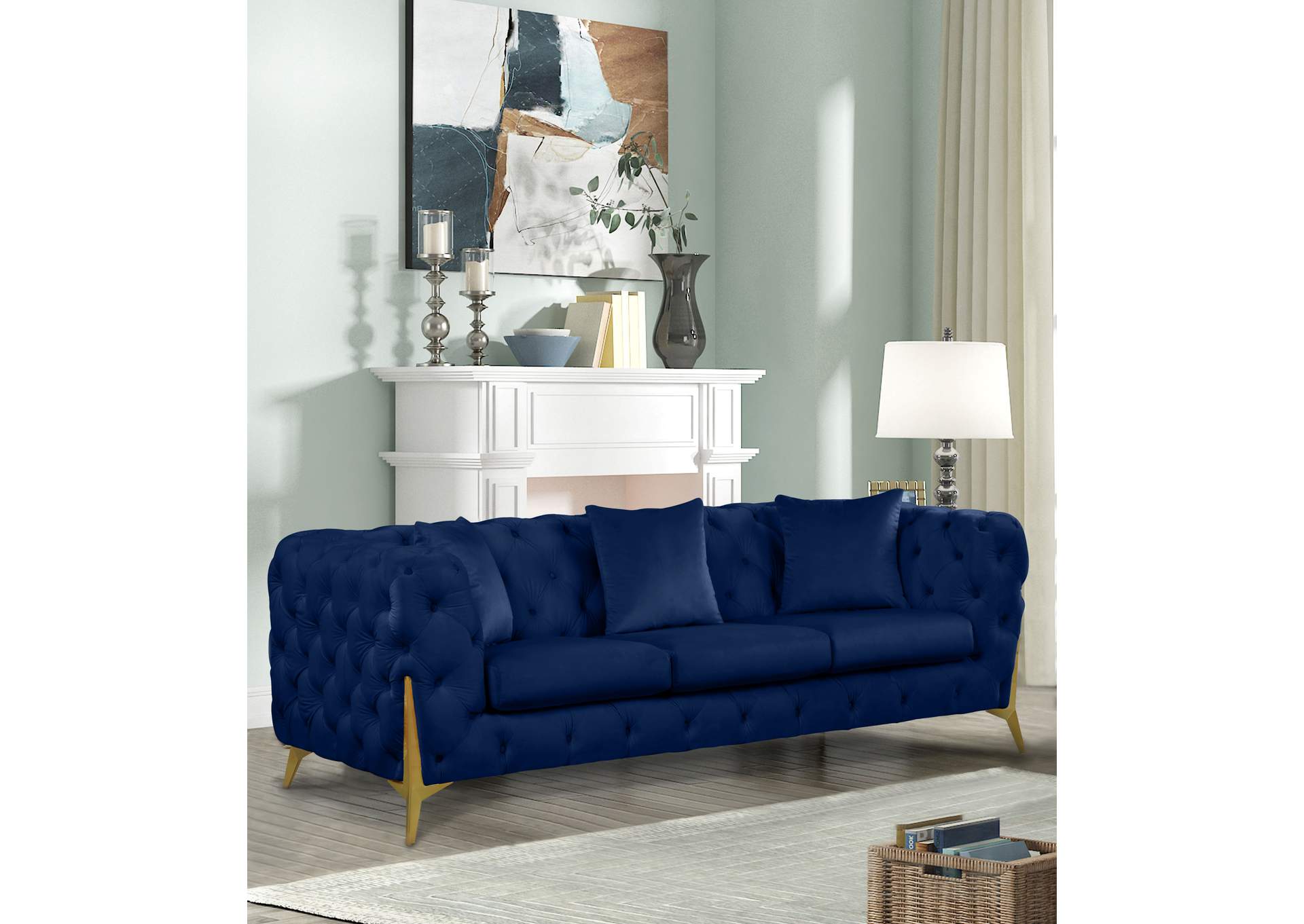 Kingdom Navy Velvet Sofa,Meridian Furniture