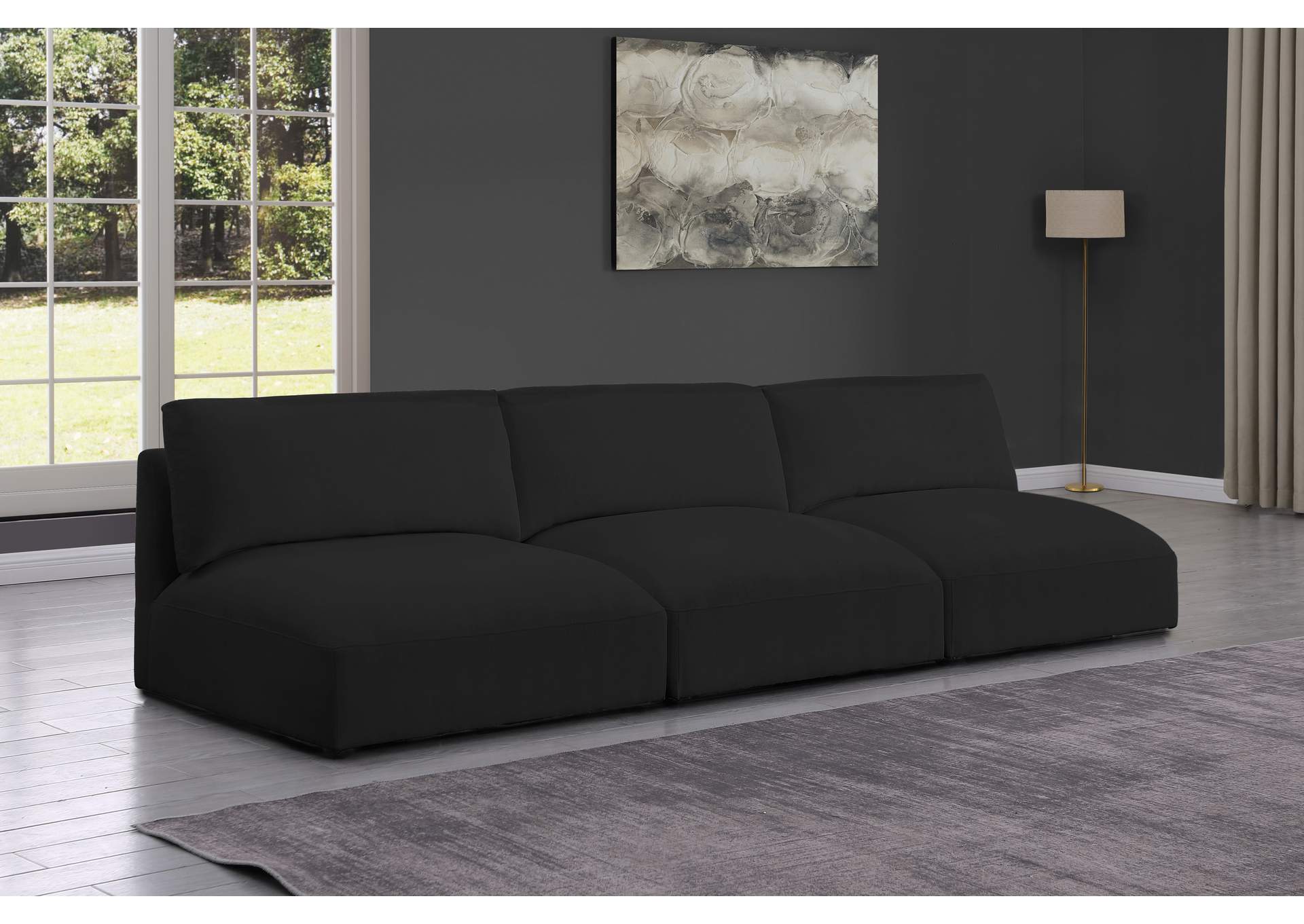 Ease Black Polyester Fabric Modular Sofa,Meridian Furniture