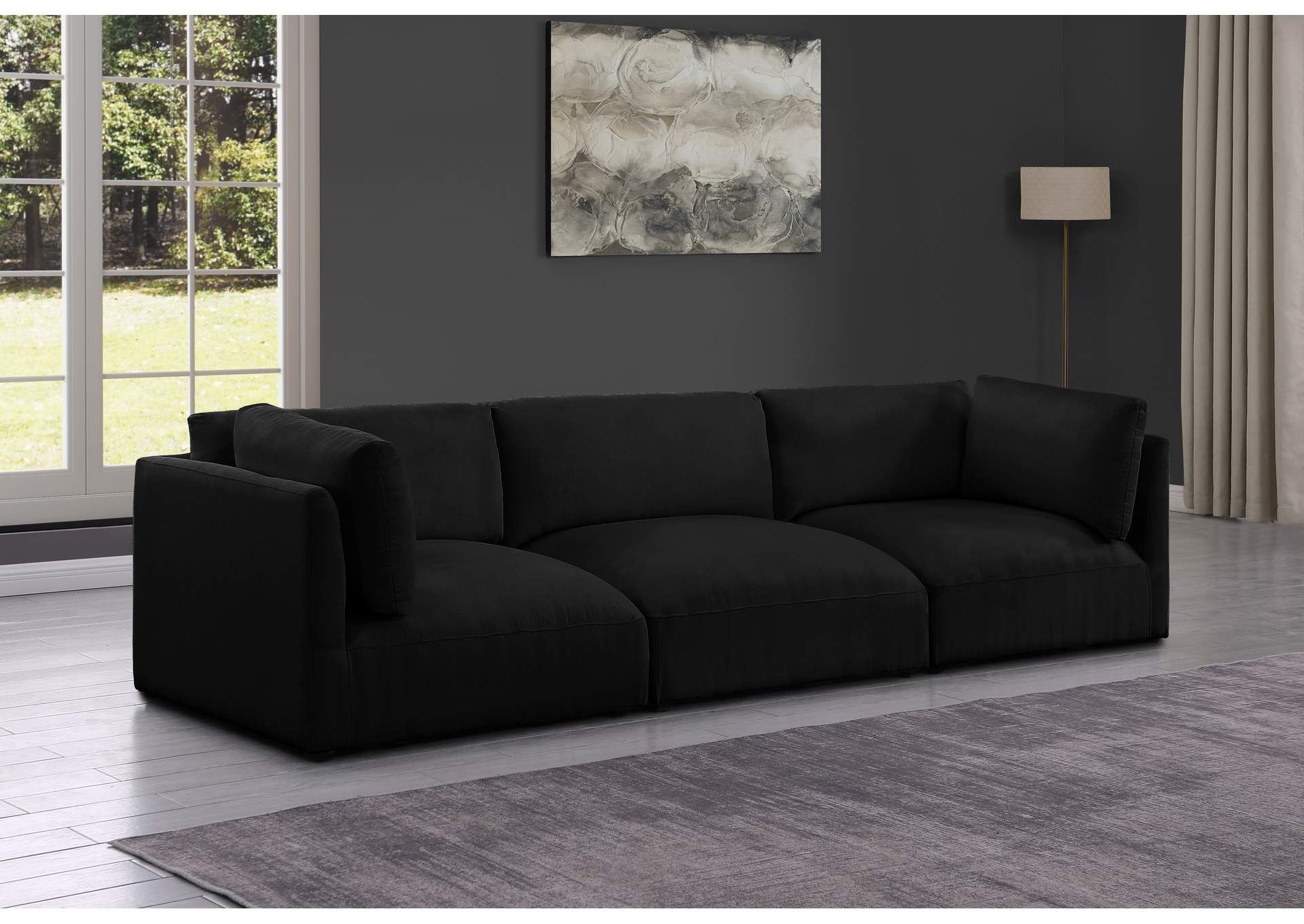 Ease Black Polyester Fabric Modular Sofa,Meridian Furniture