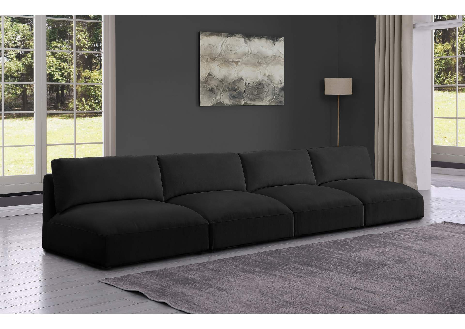 Ease Black Polyester Fabric Modular Sofa,Meridian Furniture