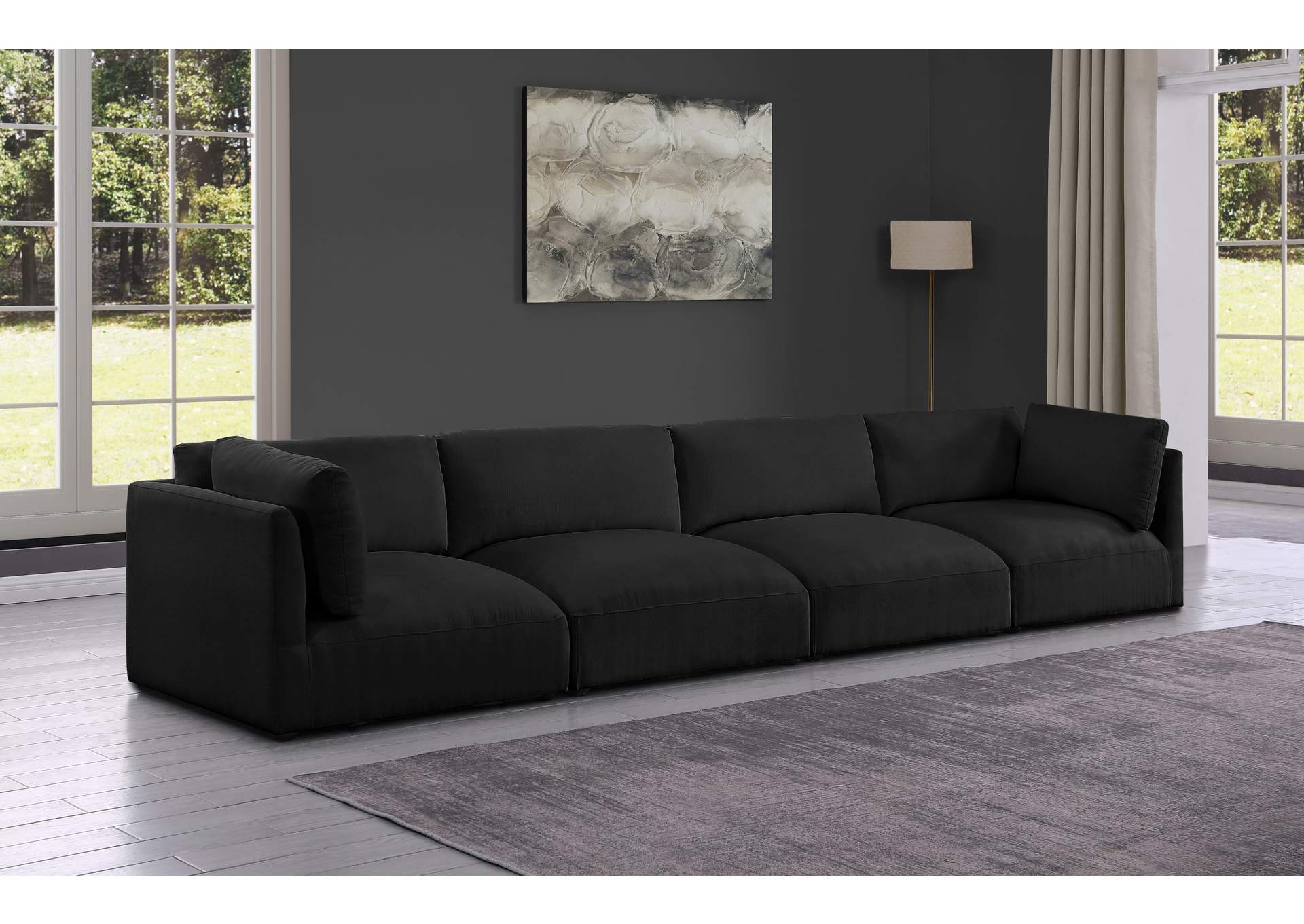 Ease Black Polyester Fabric Modular Sofa,Meridian Furniture