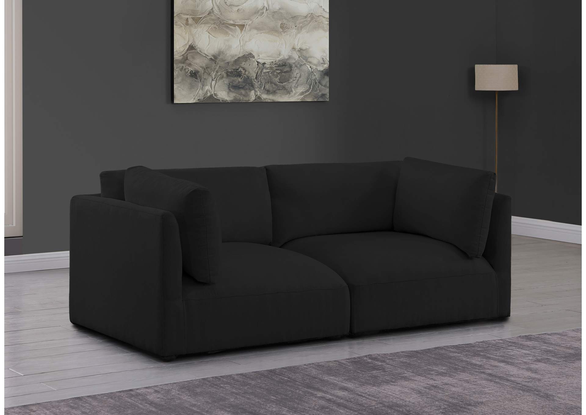 Ease Black Polyester Fabric Modular Sofa,Meridian Furniture