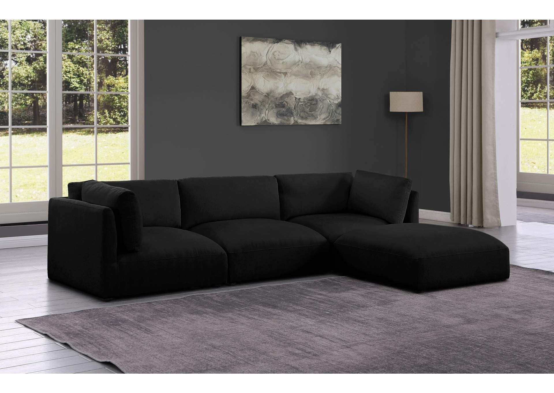 Ease Black Polyester Fabric Modular Sectional,Meridian Furniture