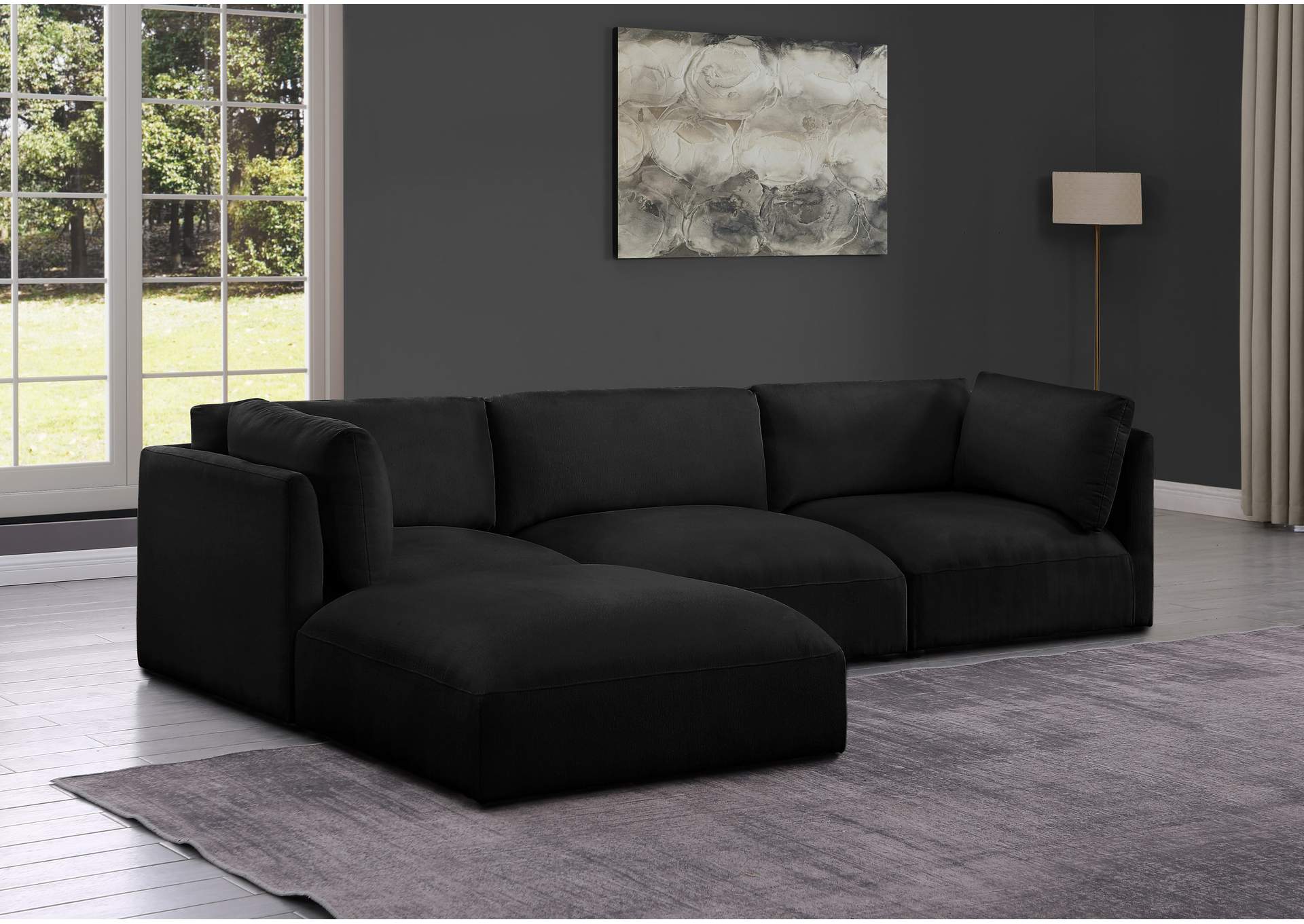 Ease Black Polyester Fabric Modular Sectional,Meridian Furniture