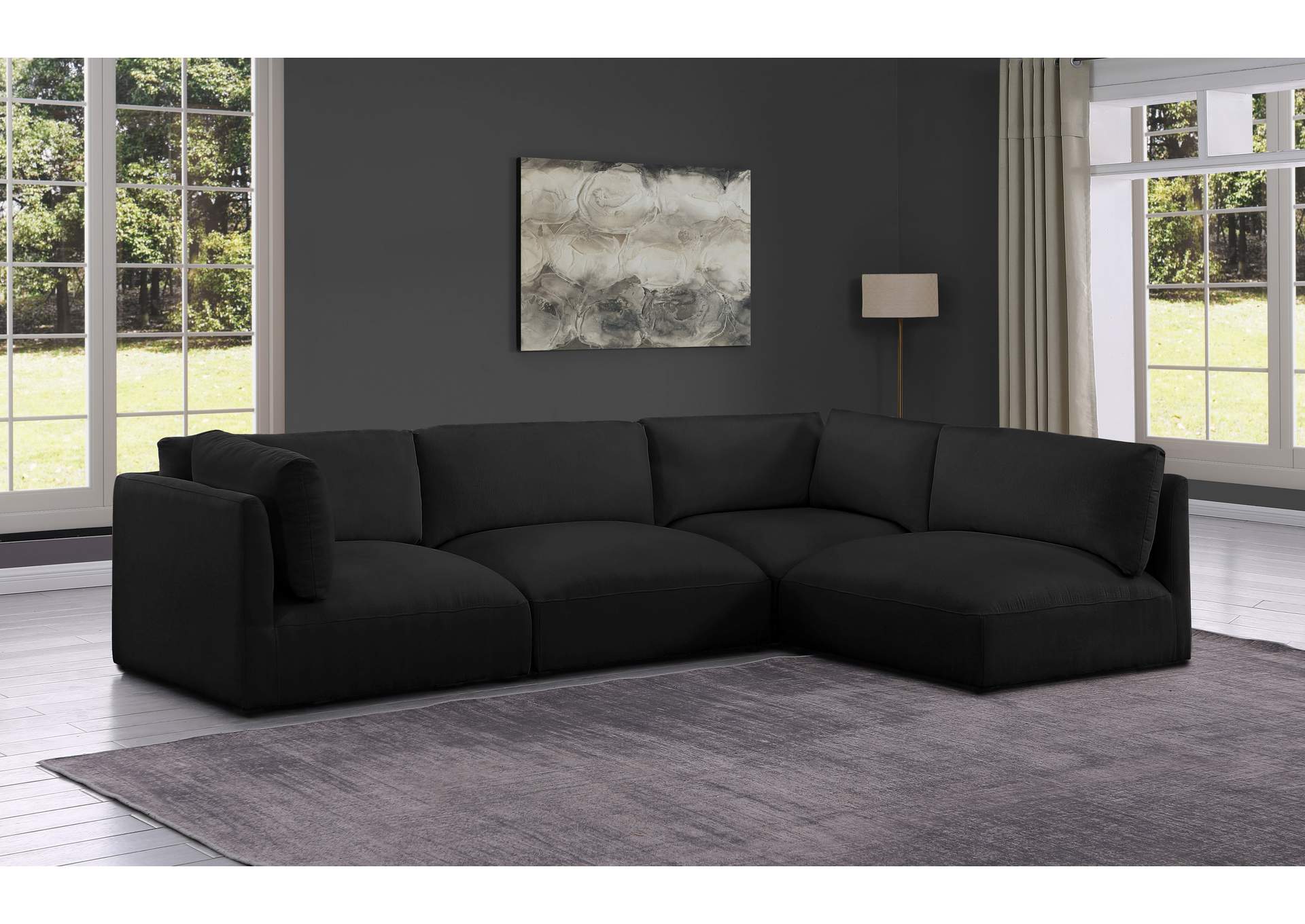 Ease Black Polyester Fabric Modular Sectional,Meridian Furniture