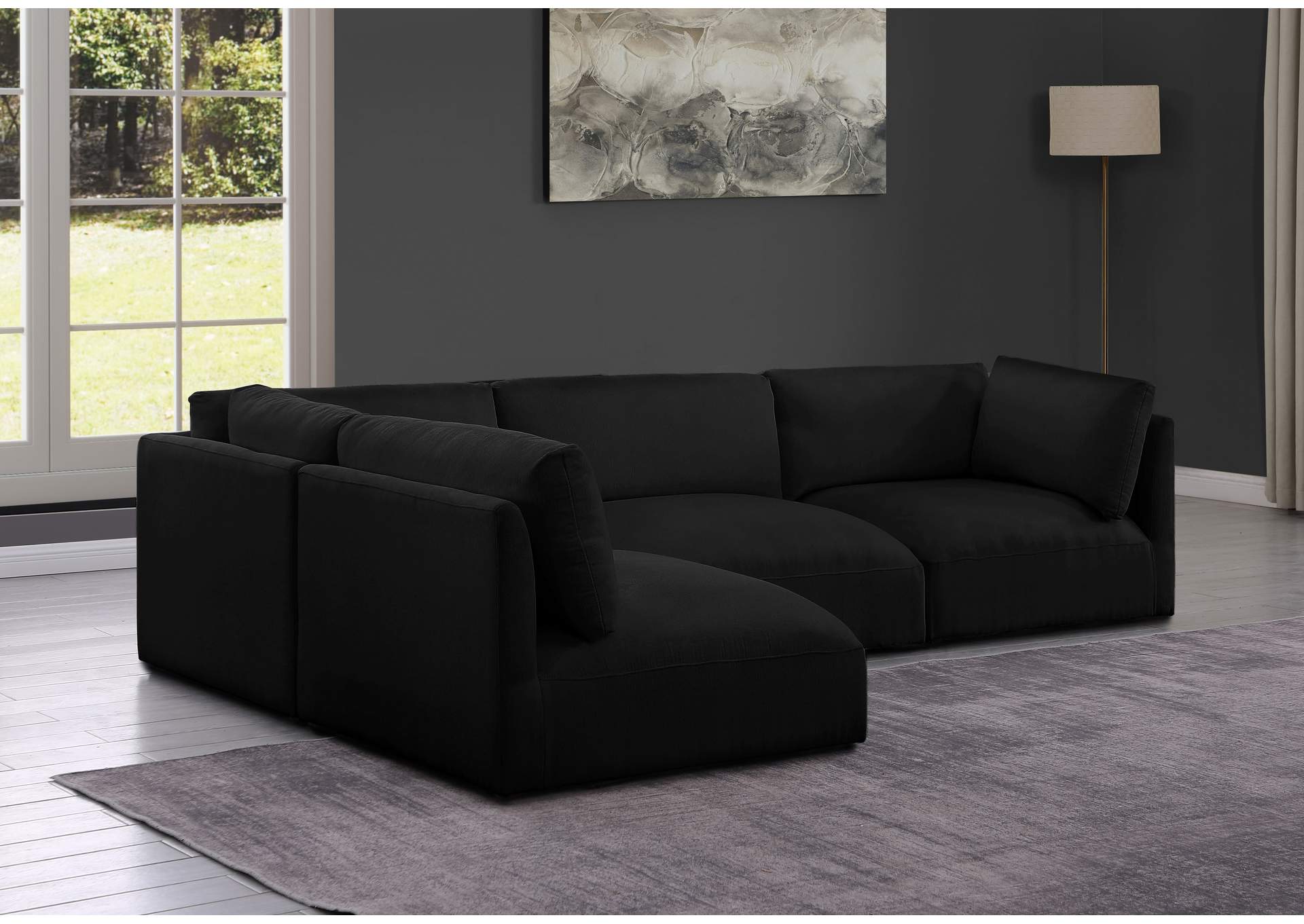 Ease Black Polyester Fabric Modular Sectional,Meridian Furniture