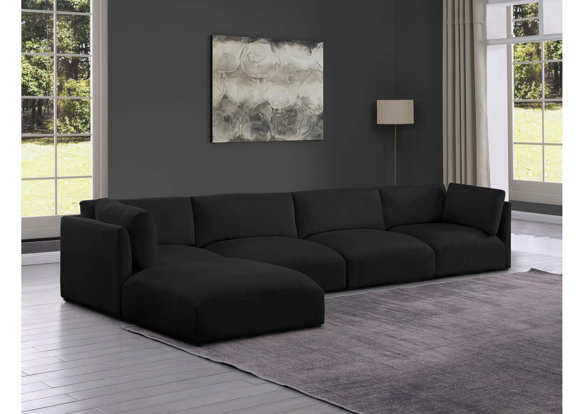 Ease Black Polyester Fabric Modular Sectional,Meridian Furniture