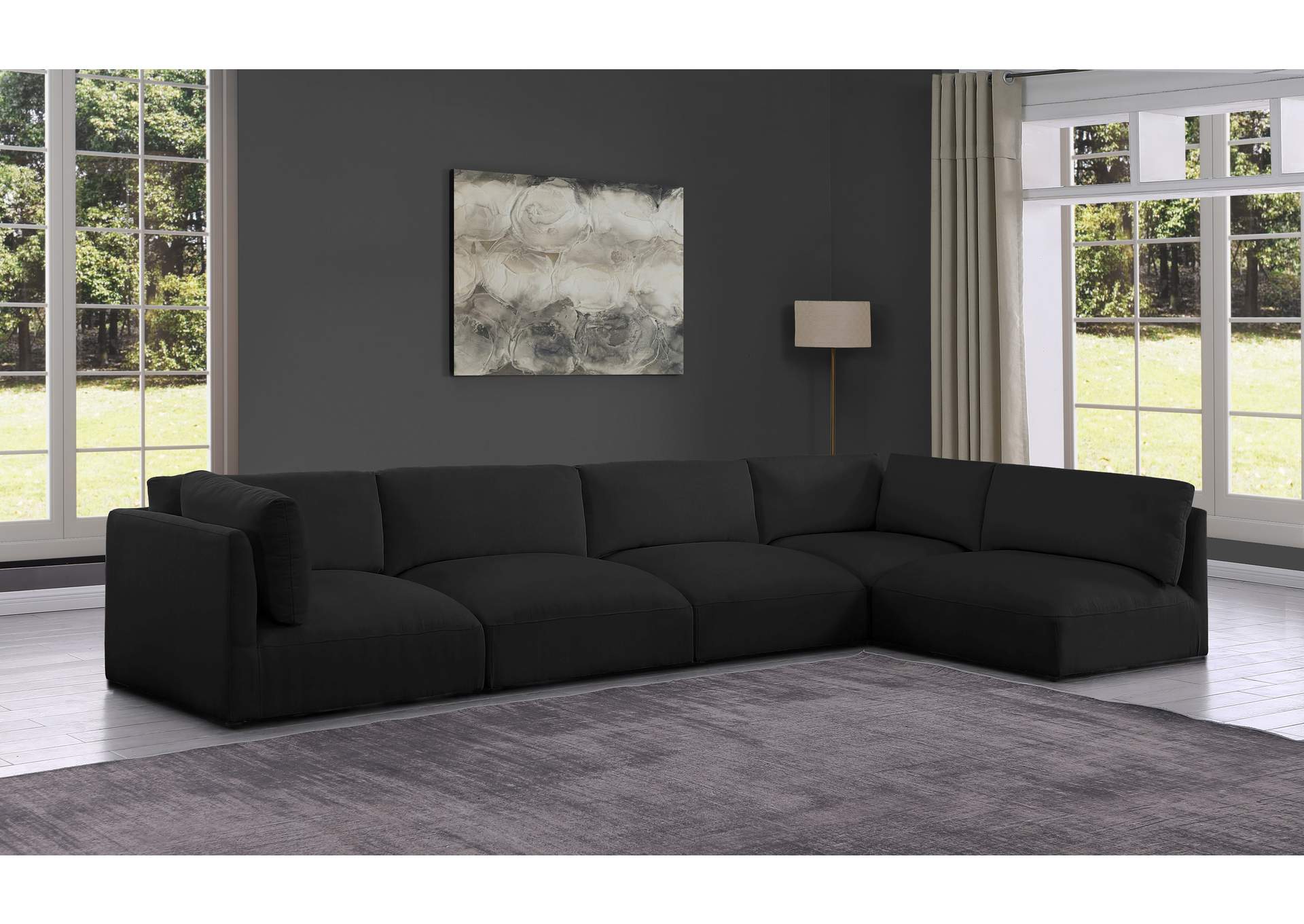Ease Black Polyester Fabric Modular Sectional,Meridian Furniture