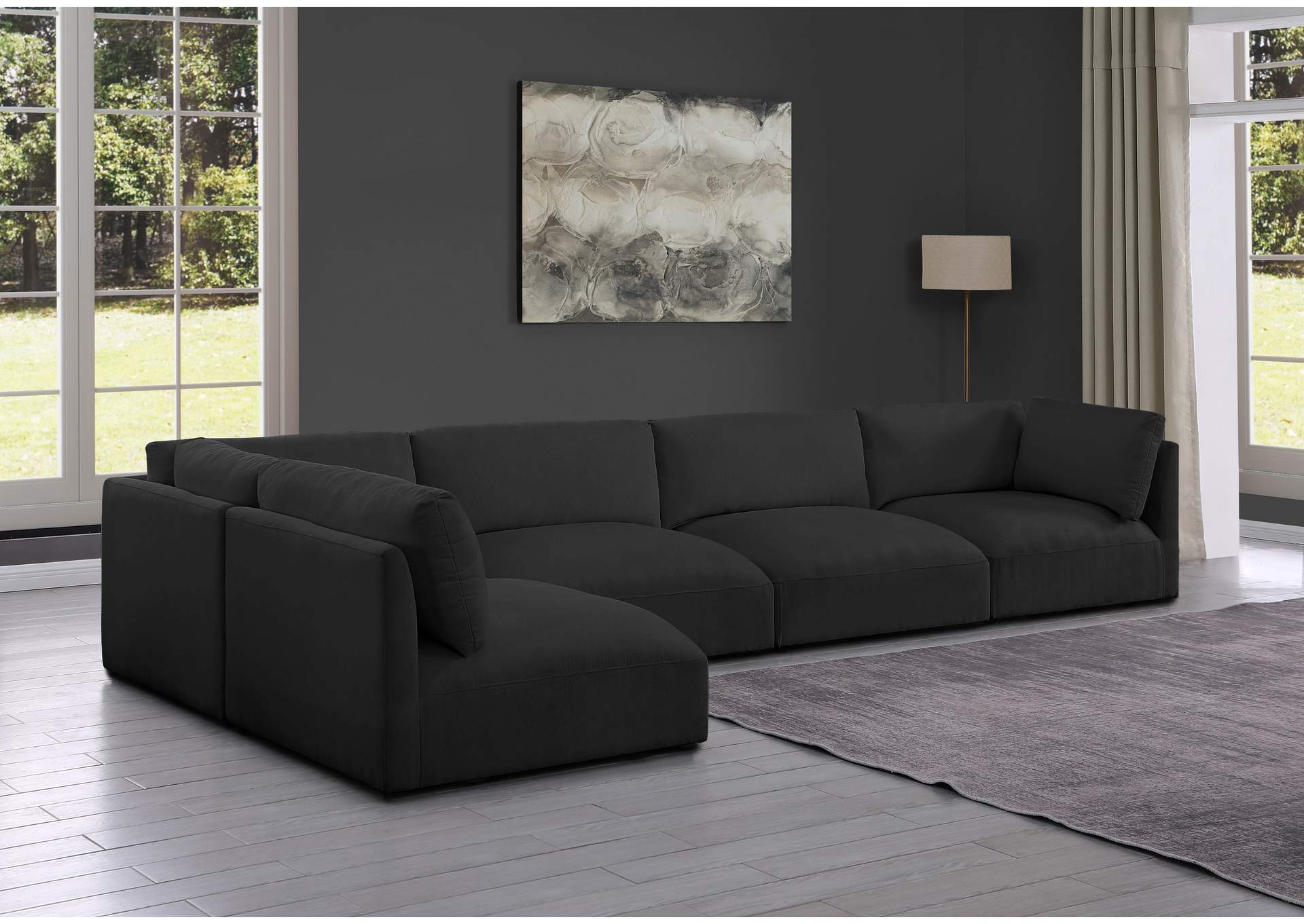 Ease Black Polyester Fabric Modular Sectional,Meridian Furniture