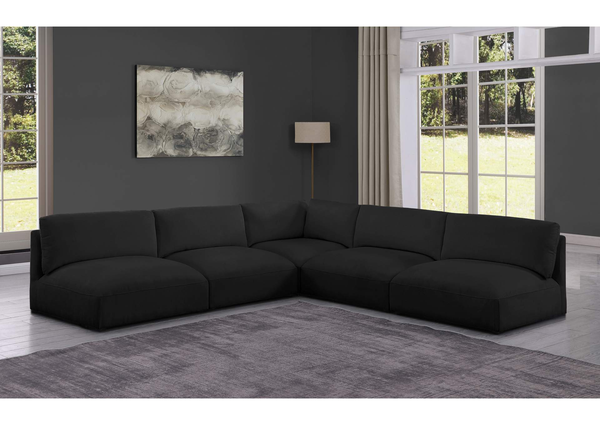 Ease Black Polyester Fabric Modular Sectional,Meridian Furniture