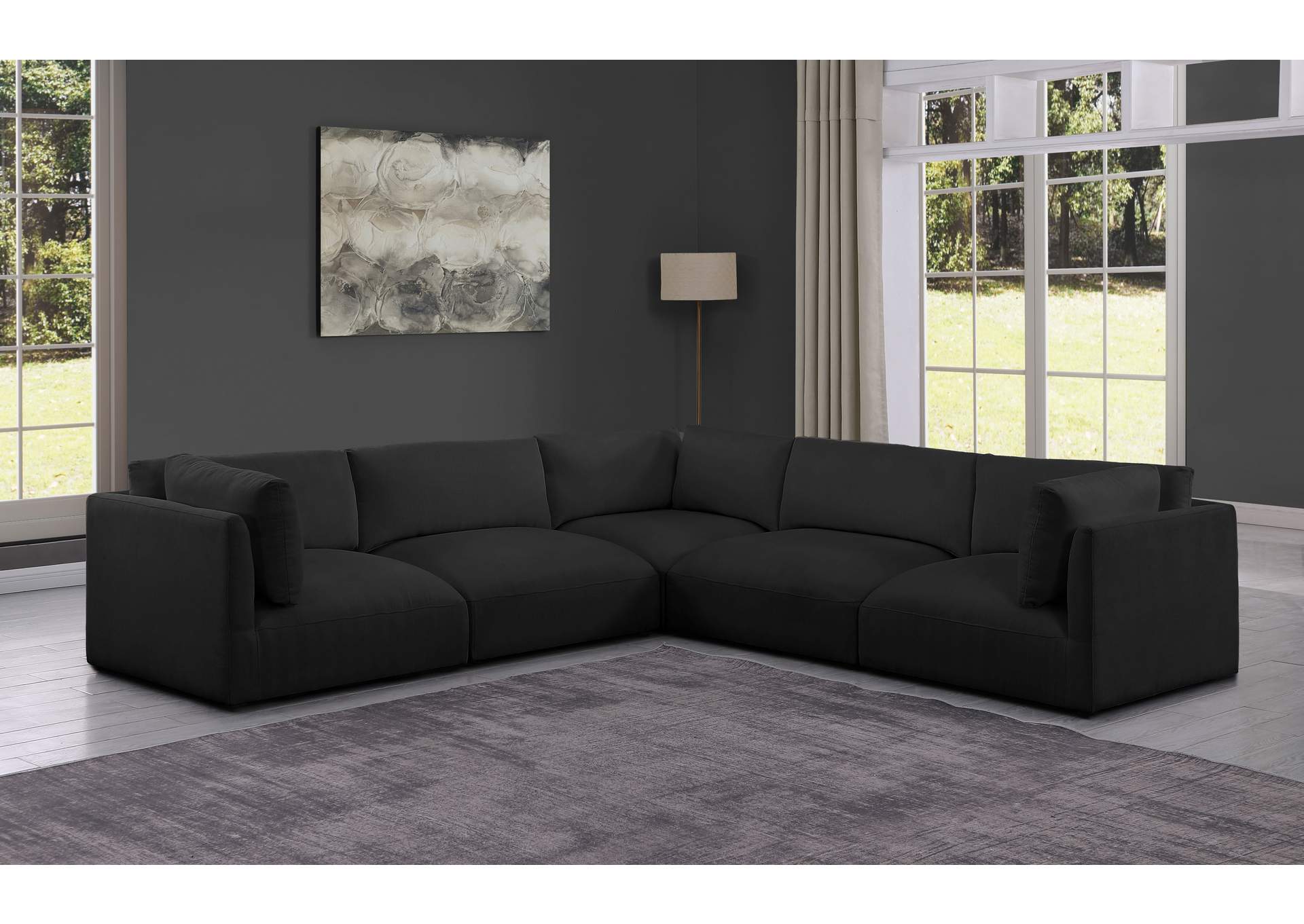 Ease Black Polyester Fabric Modular Sectional,Meridian Furniture