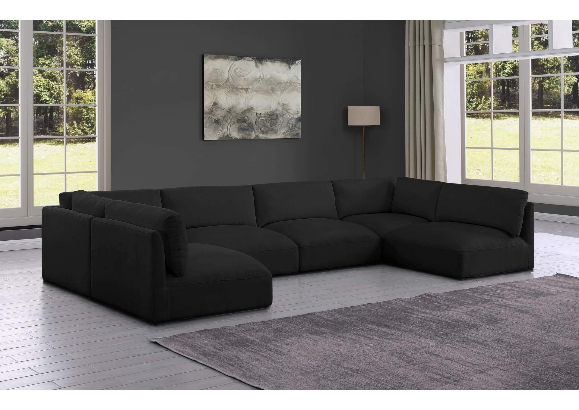 Ease Black Polyester Fabric Modular Sectional,Meridian Furniture