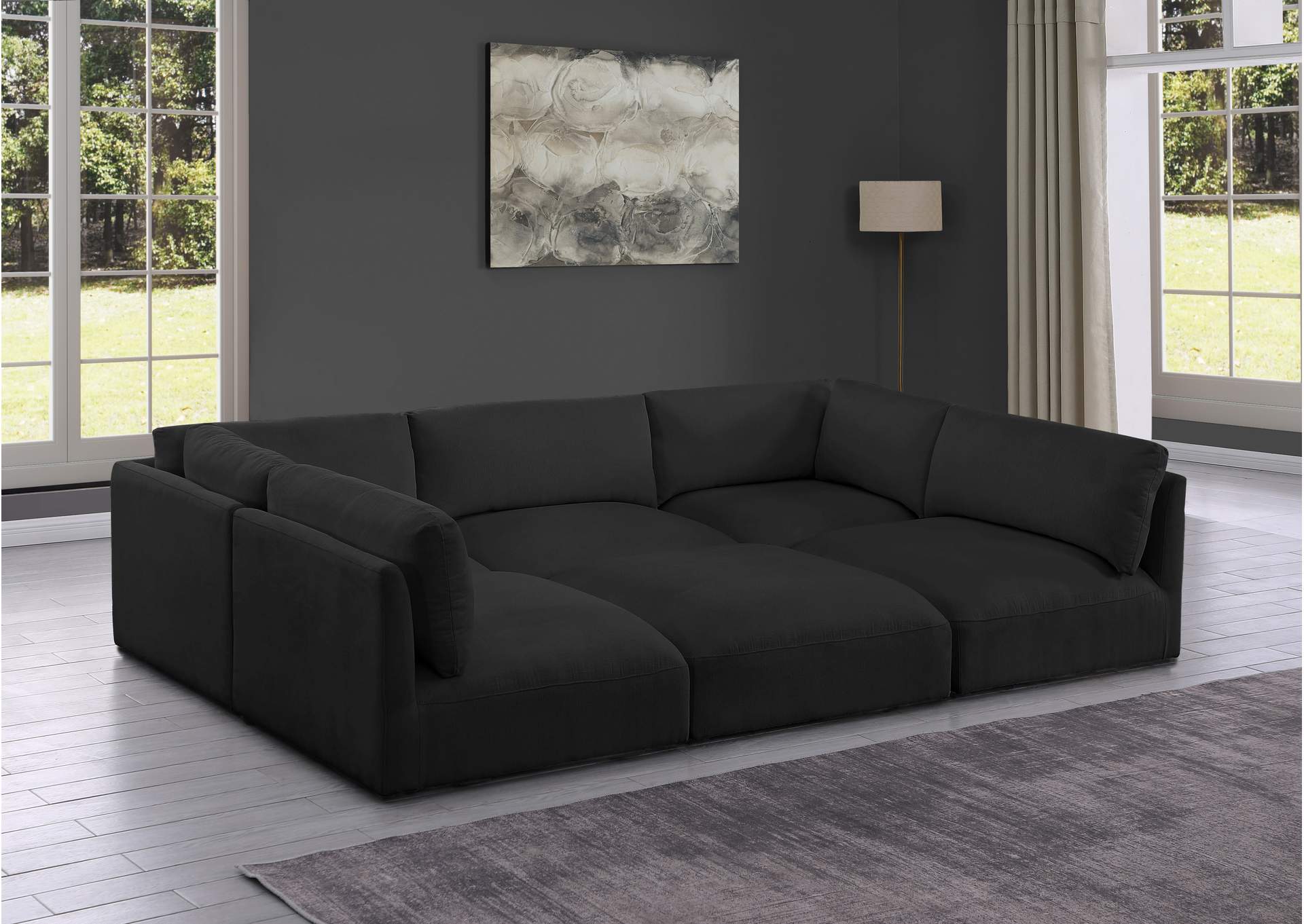 Ease Black Polyester Fabric Modular Sectional,Meridian Furniture