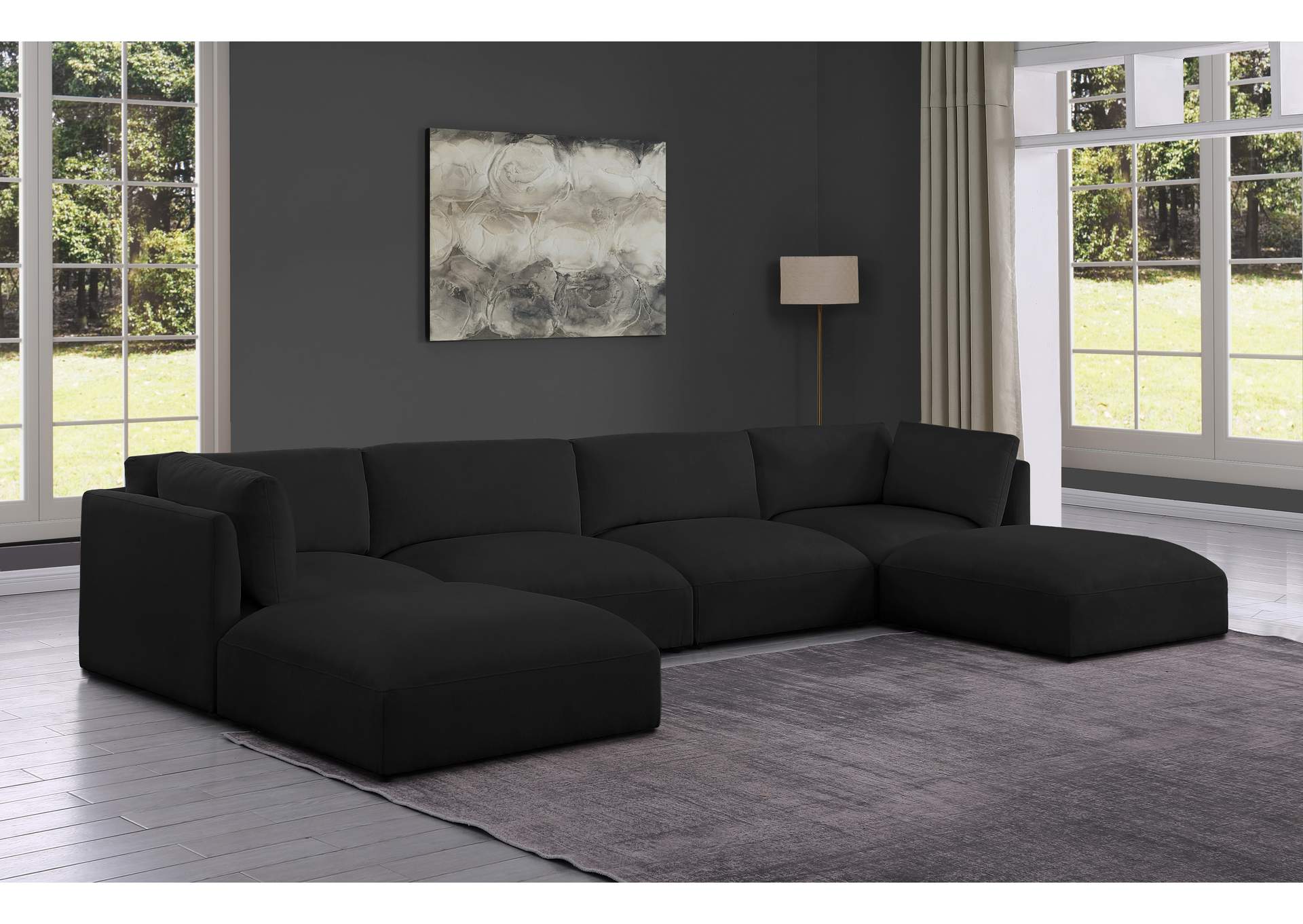 Ease Black Polyester Fabric Modular Sectional,Meridian Furniture