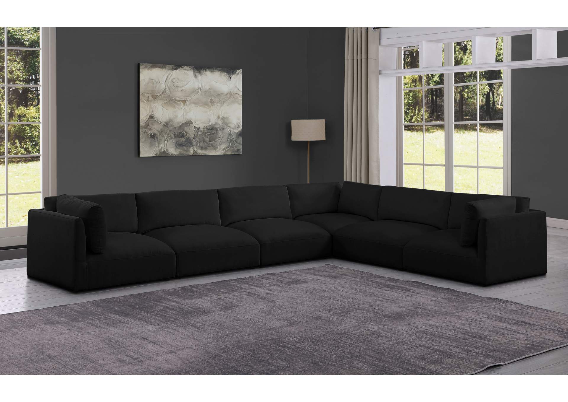 Ease Black Polyester Fabric Modular Sectional,Meridian Furniture