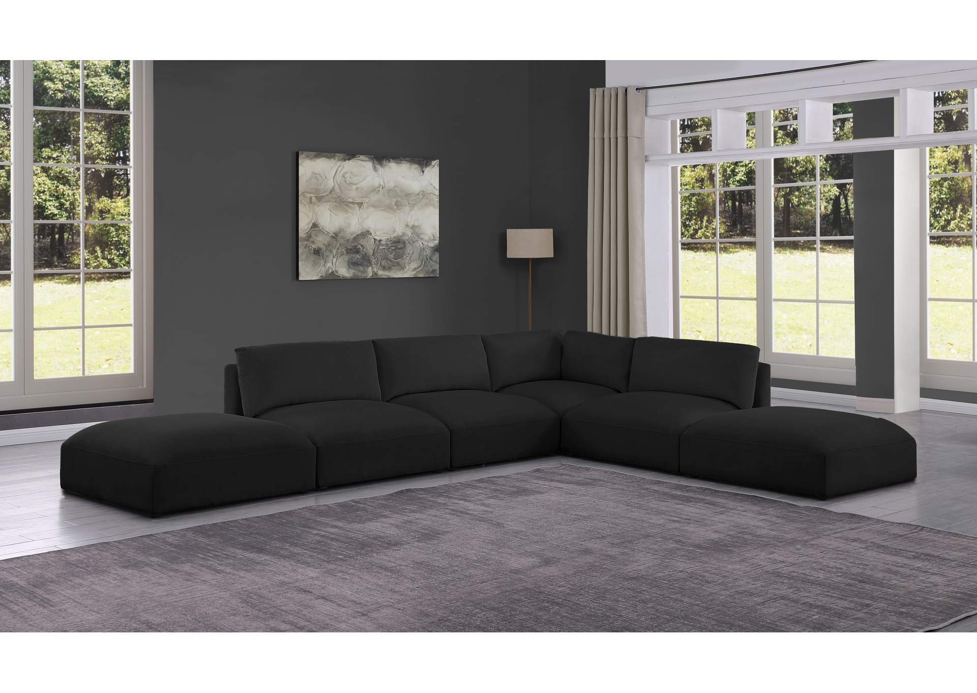 Ease Black Polyester Fabric Modular Sectional,Meridian Furniture