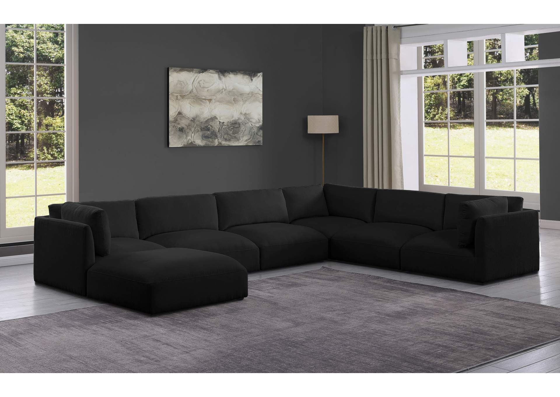Ease Black Polyester Fabric Modular Sectional,Meridian Furniture