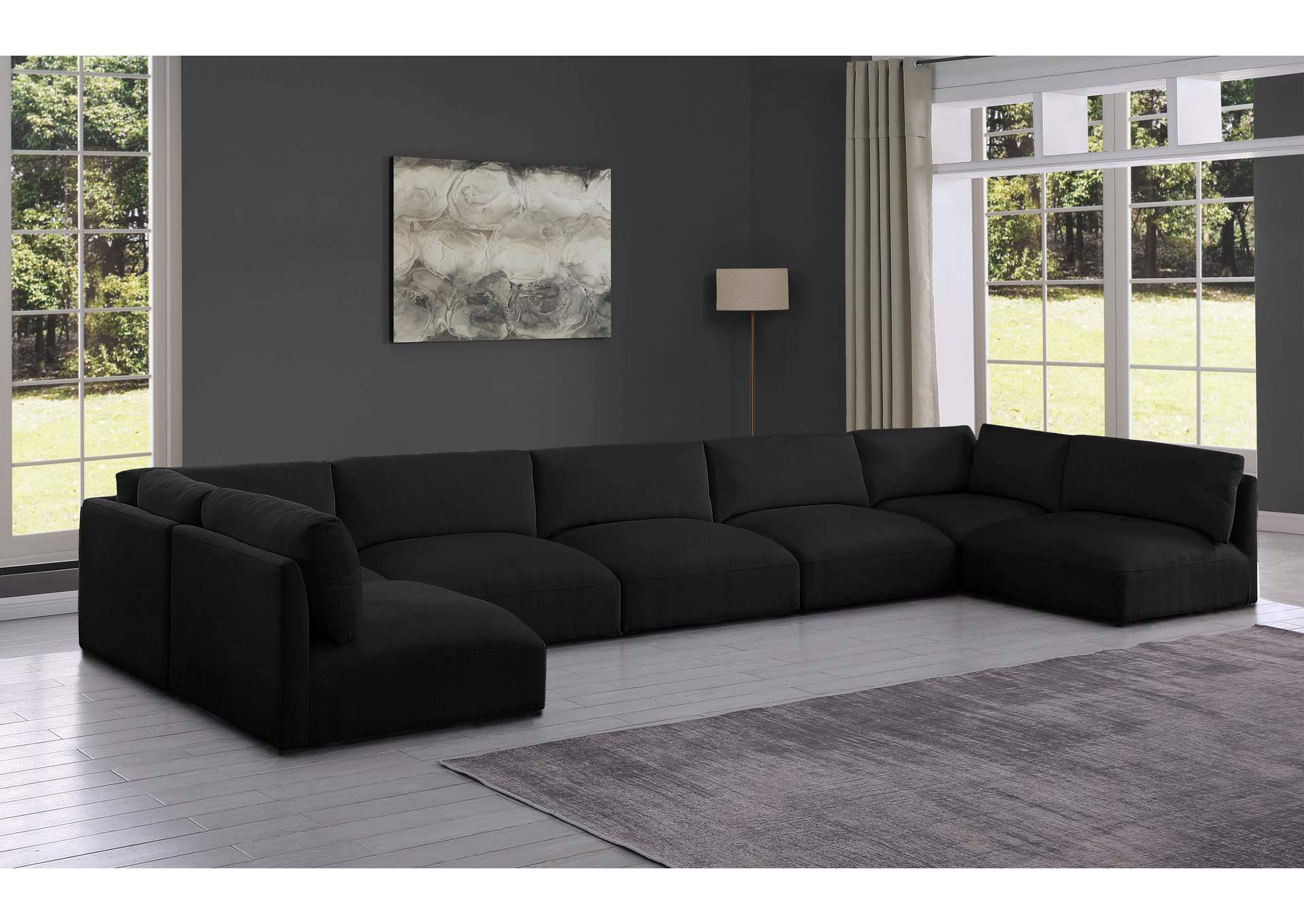 Ease Black Polyester Fabric Modular Sectional,Meridian Furniture
