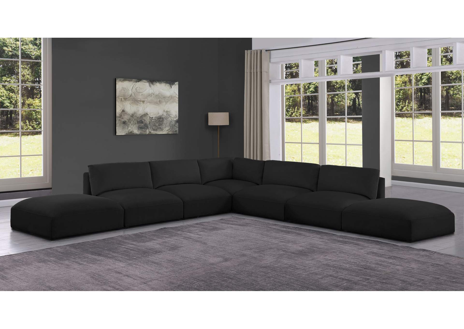 Ease Black Polyester Fabric Modular Sectional,Meridian Furniture