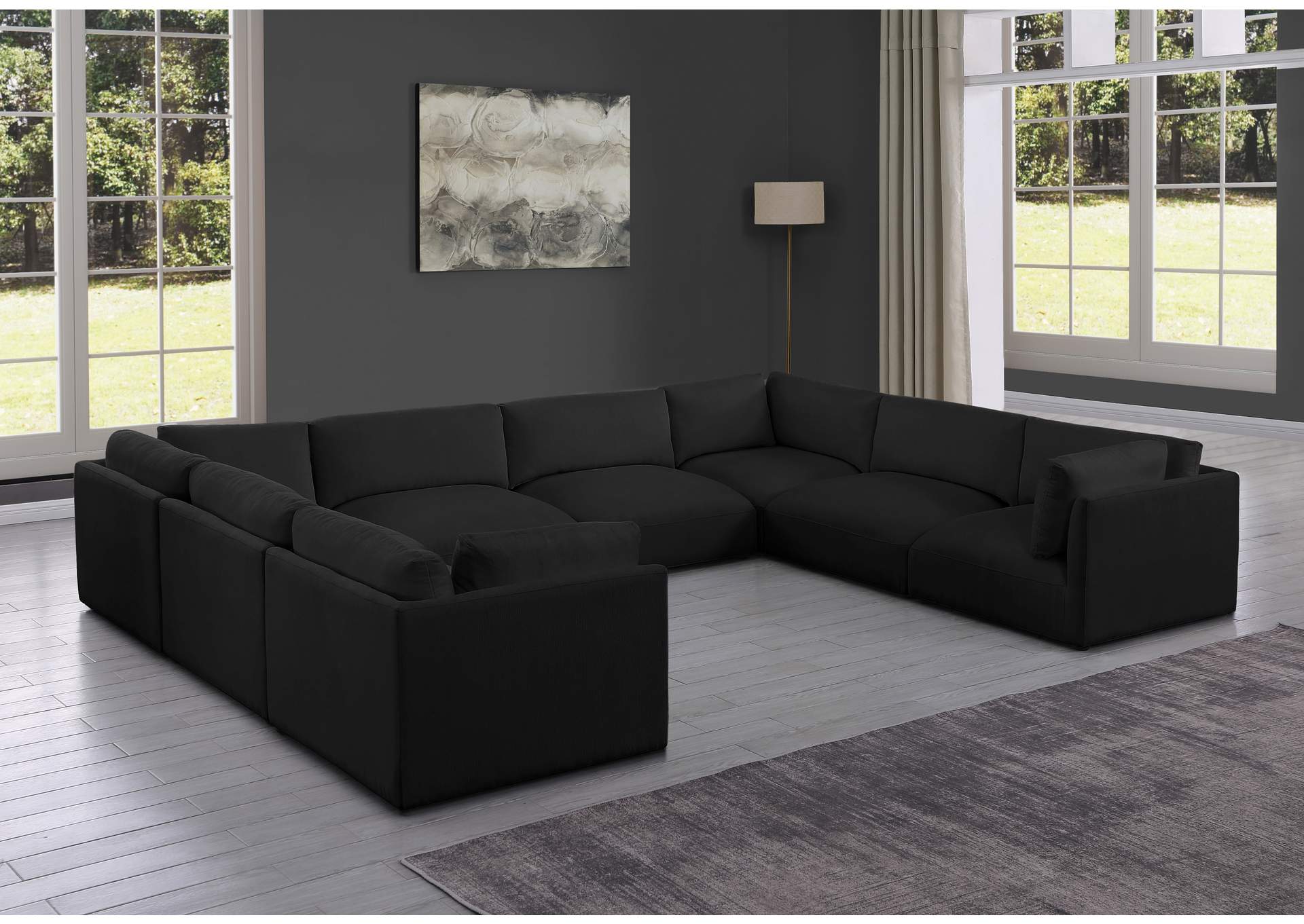 Ease Black Polyester Fabric Modular Sectional,Meridian Furniture