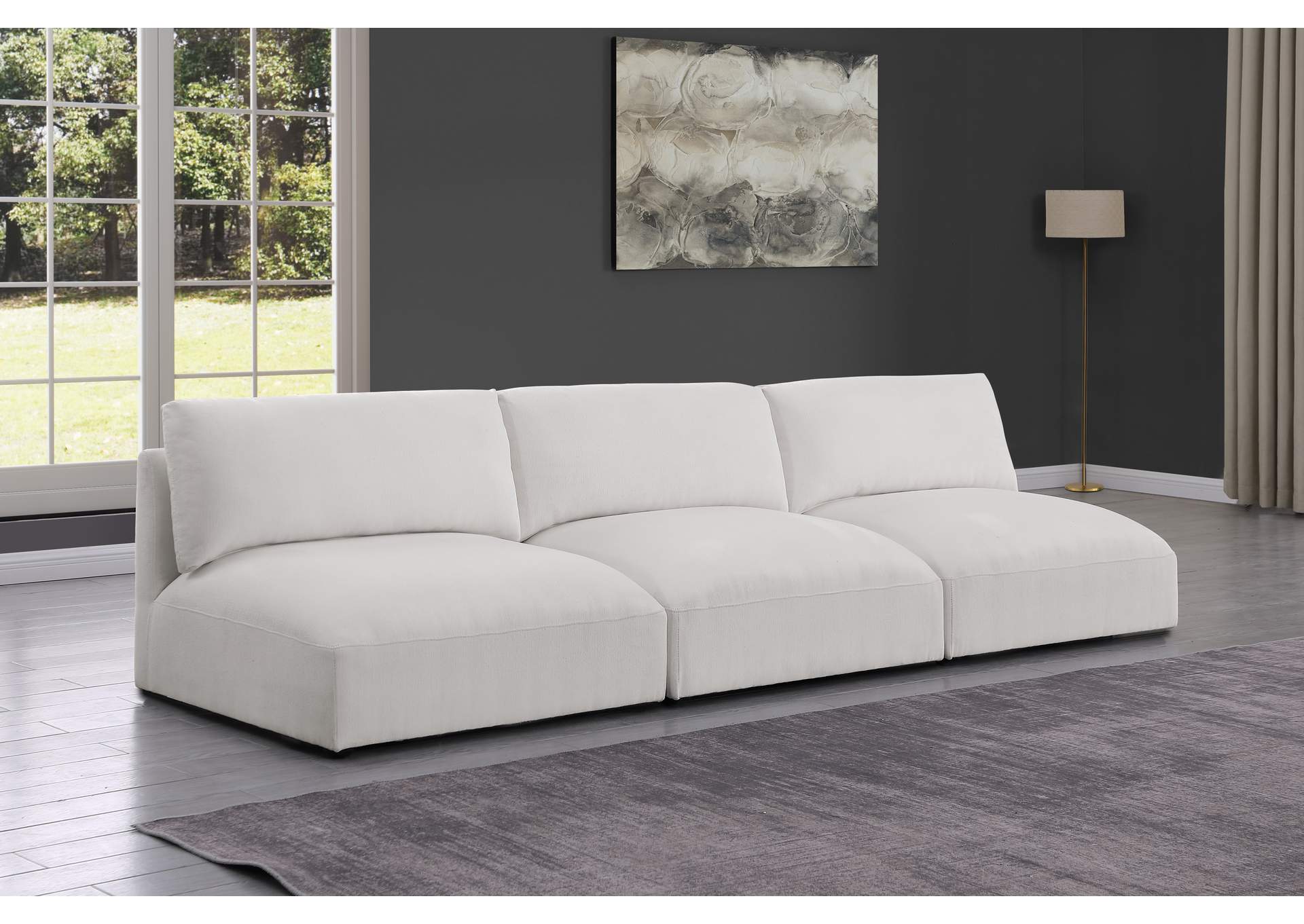 Ease Cream Polyester Fabric Modular Sofa,Meridian Furniture