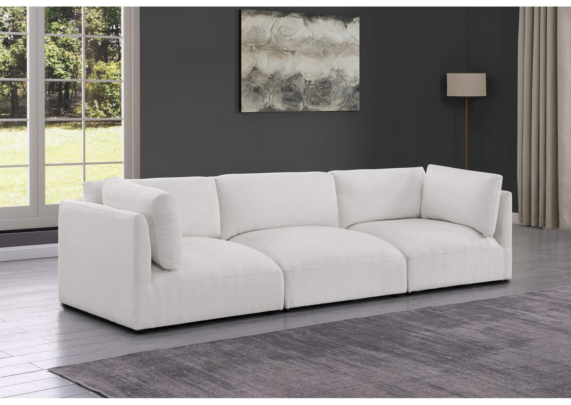 Ease Cream Polyester Fabric Modular Sofa,Meridian Furniture