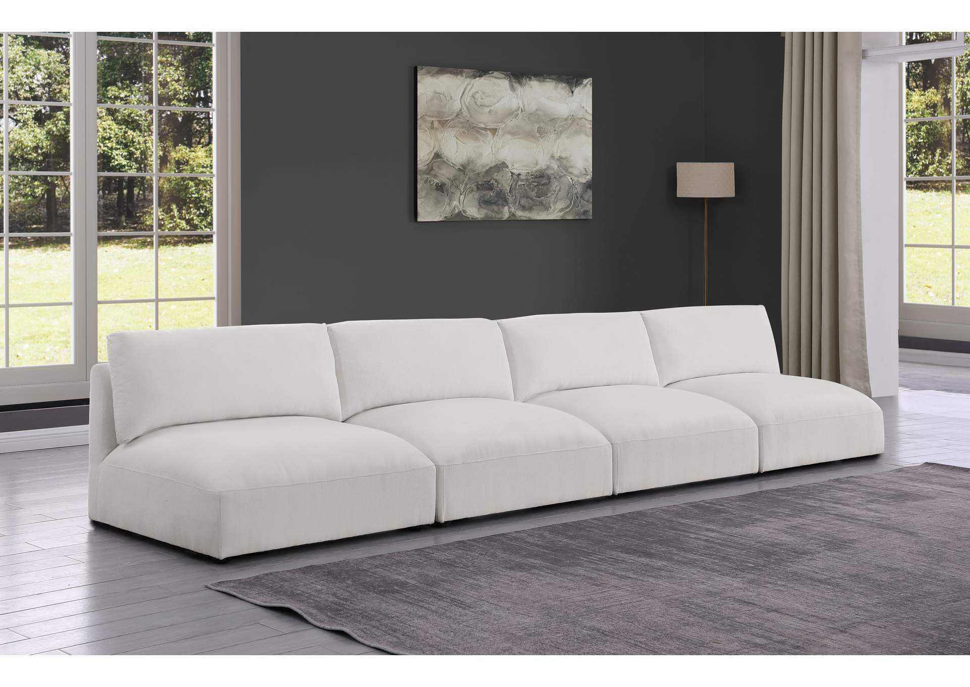 Ease Cream Polyester Fabric Modular Sofa,Meridian Furniture