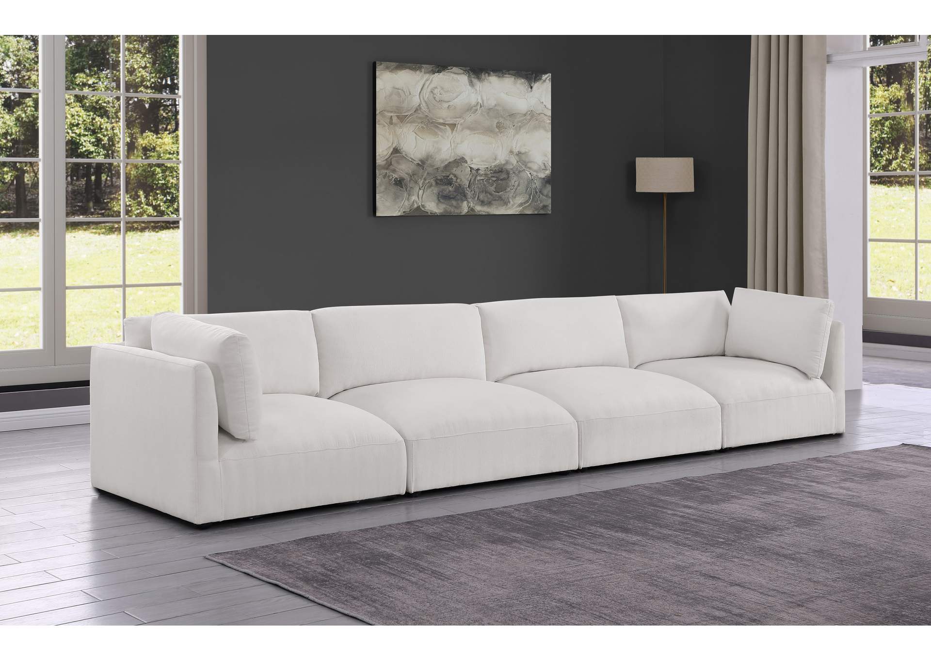 Ease Cream Polyester Fabric Modular Sofa,Meridian Furniture