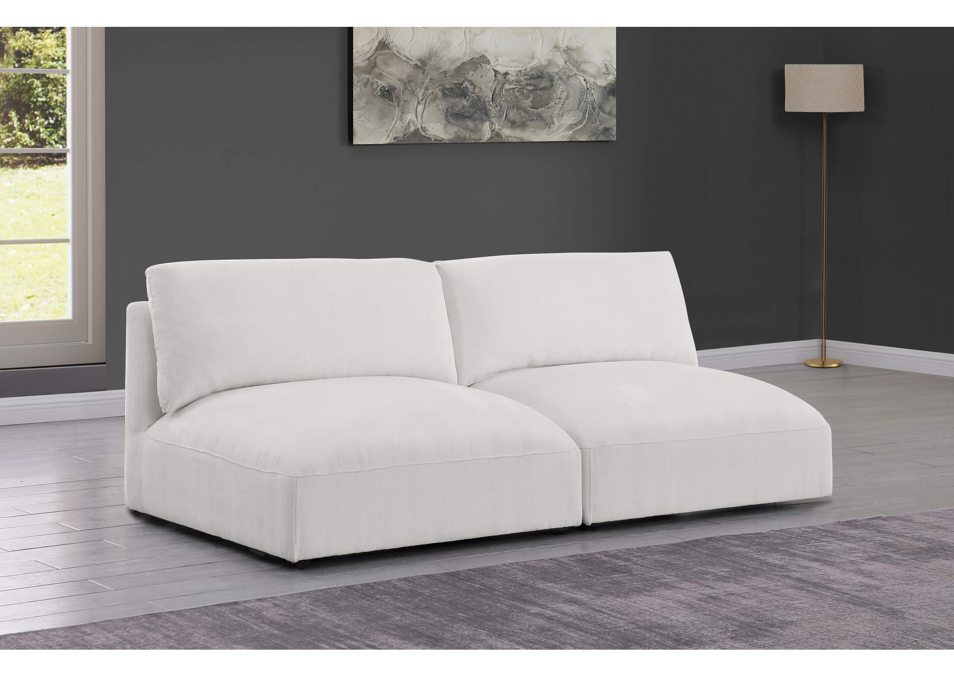 Ease Cream Polyester Fabric Modular Sofa,Meridian Furniture