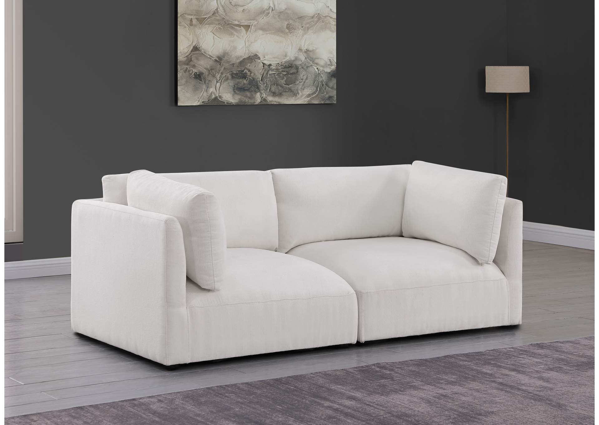 Ease Cream Polyester Fabric Modular Sofa,Meridian Furniture
