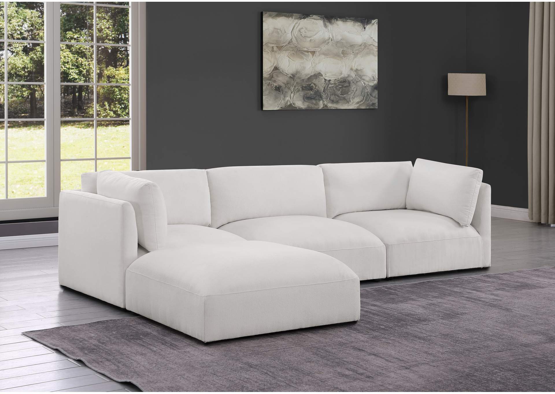 Ease Cream Polyester Fabric Modular Sectional,Meridian Furniture