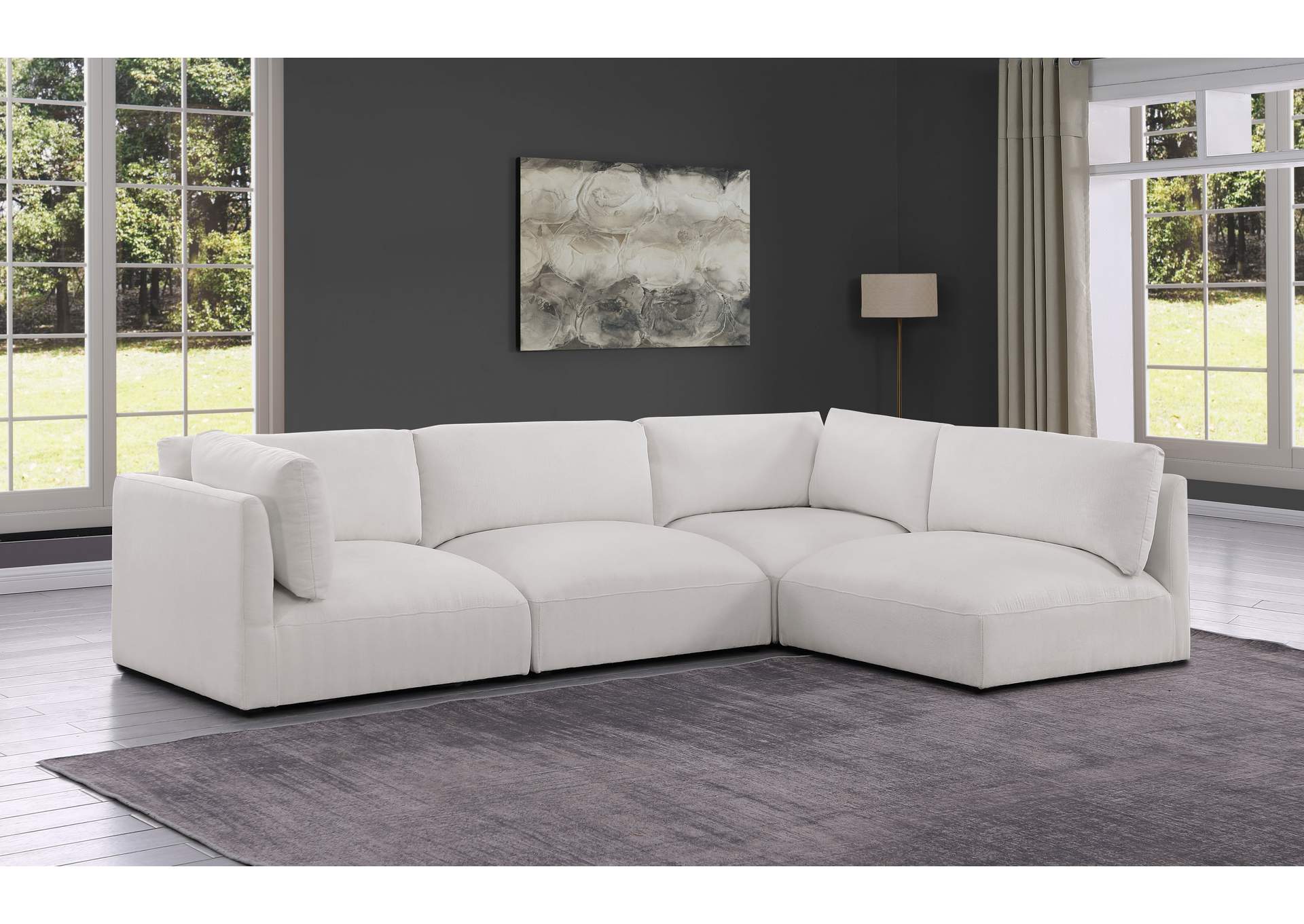 Ease Cream Polyester Fabric Modular Sectional,Meridian Furniture