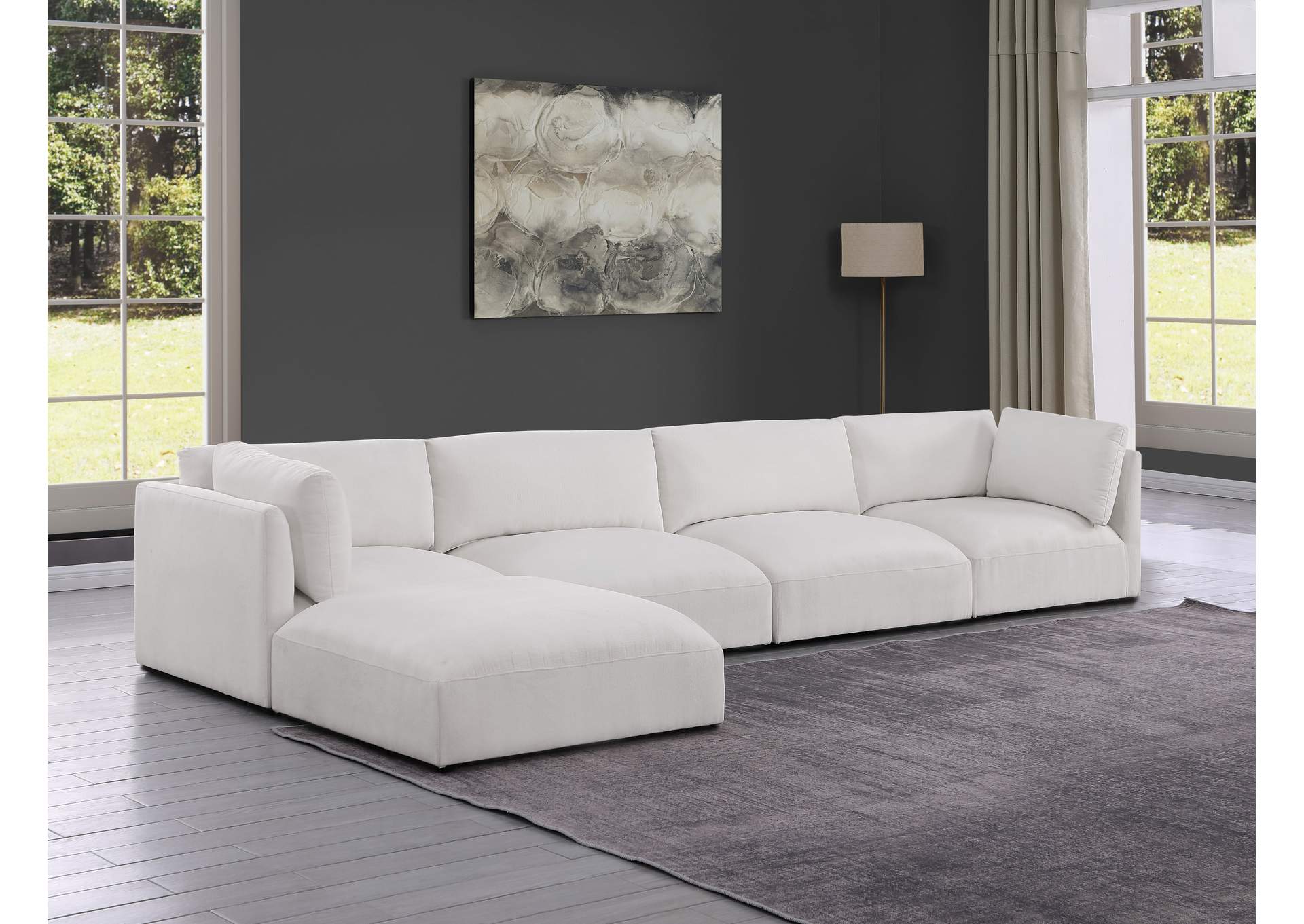 Ease Cream Polyester Fabric Modular Sectional,Meridian Furniture