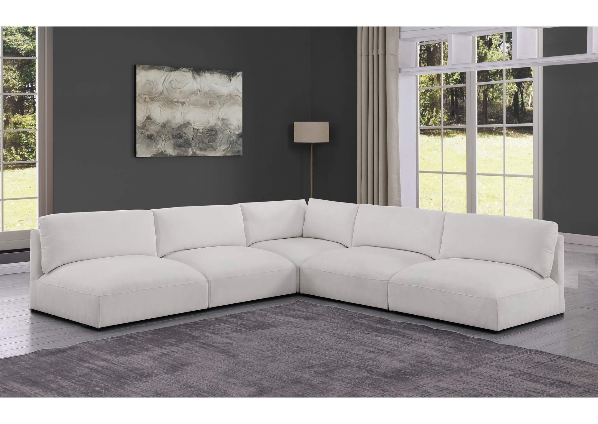 Ease Cream Polyester Fabric Modular Sectional,Meridian Furniture