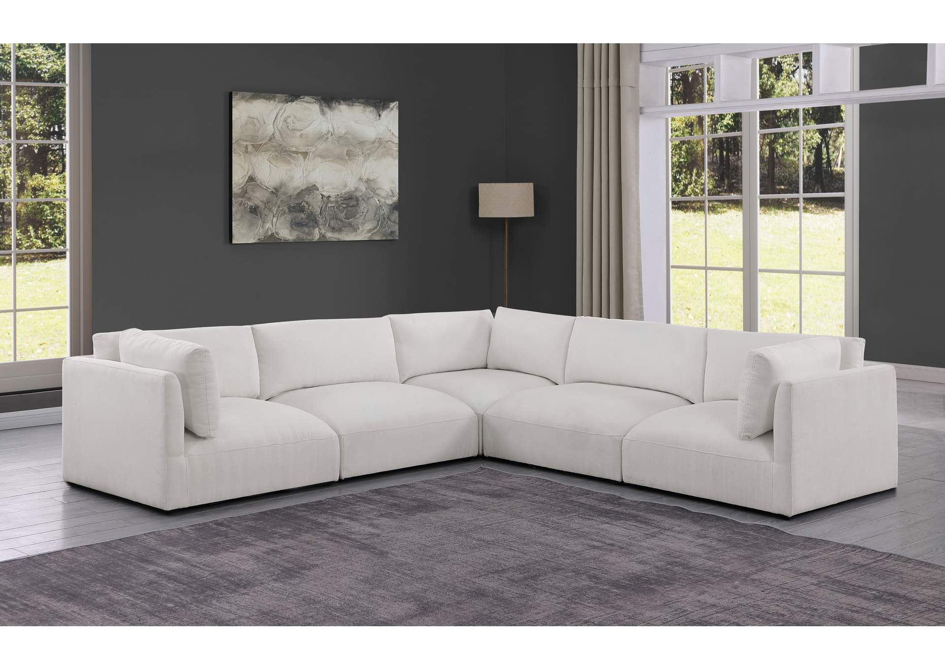Ease Cream Polyester Fabric Modular Sectional,Meridian Furniture