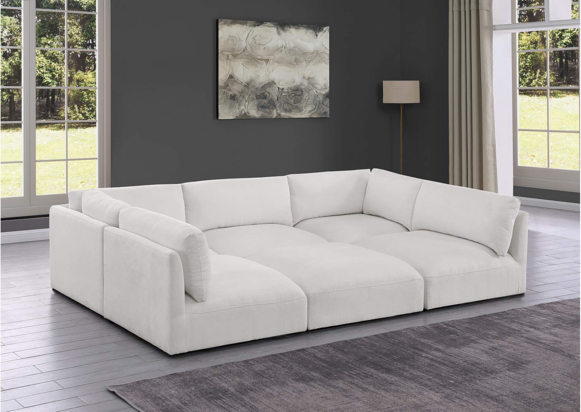 Ease Cream Polyester Fabric Modular Sectional,Meridian Furniture