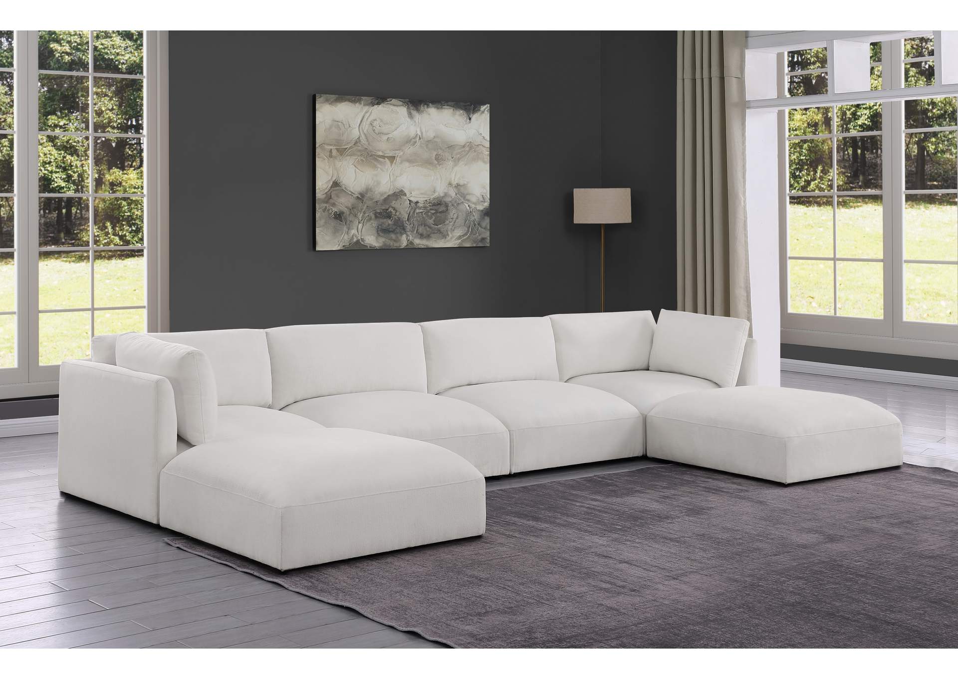 Ease Cream Polyester Fabric Modular Sectional,Meridian Furniture