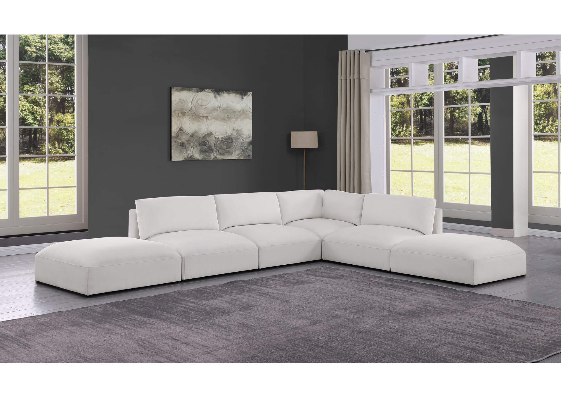 Ease Cream Polyester Fabric Modular Sectional,Meridian Furniture