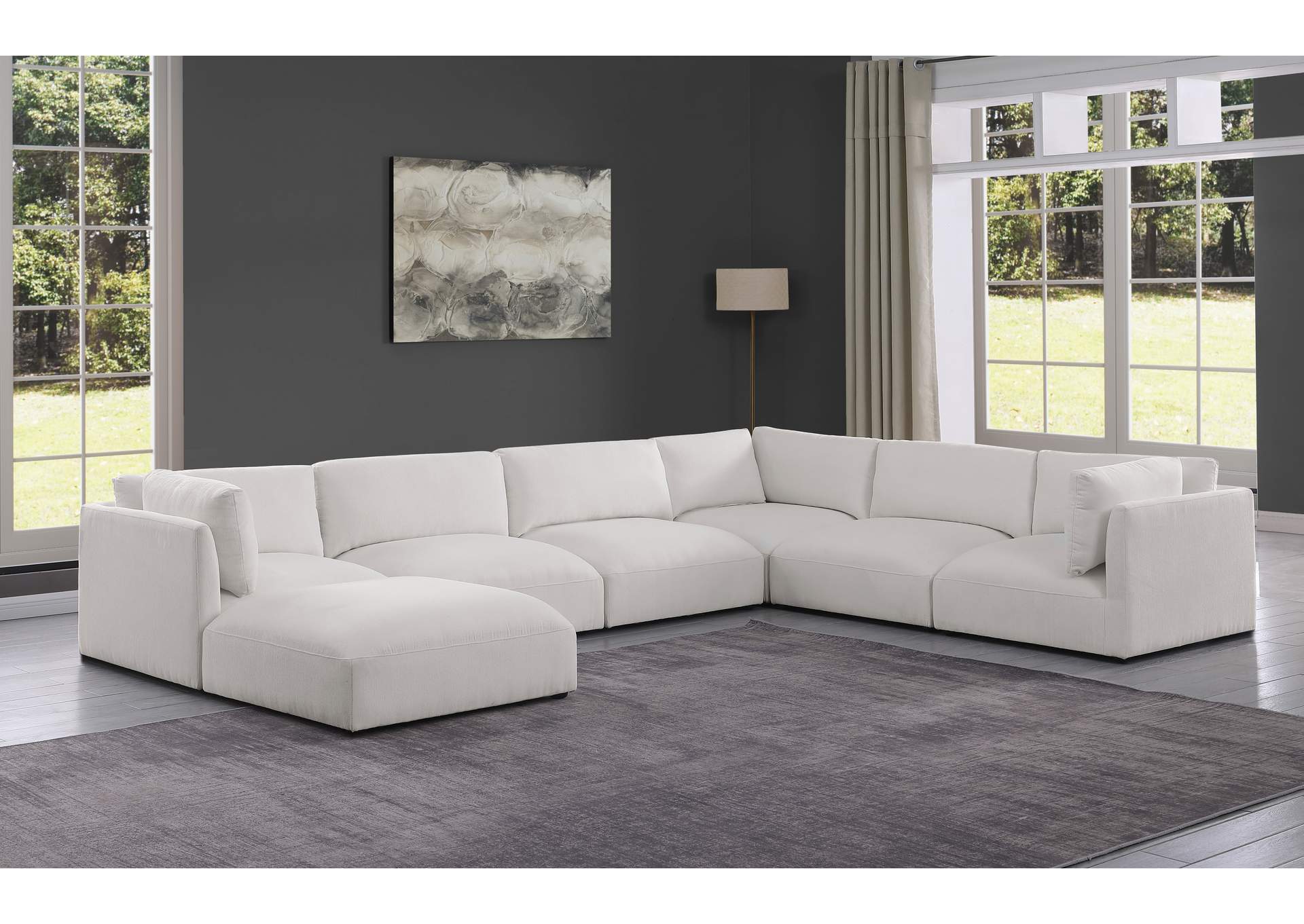 Ease Cream Polyester Fabric Modular Sectional,Meridian Furniture