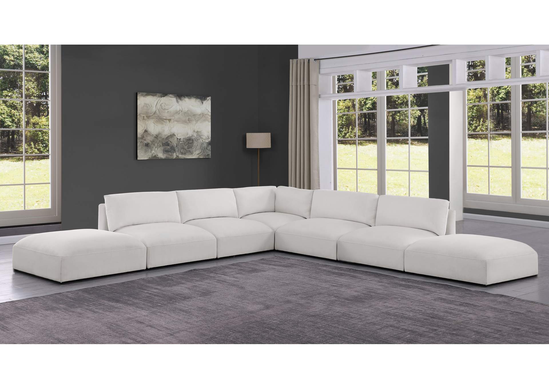 Ease Cream Polyester Fabric Modular Sectional,Meridian Furniture
