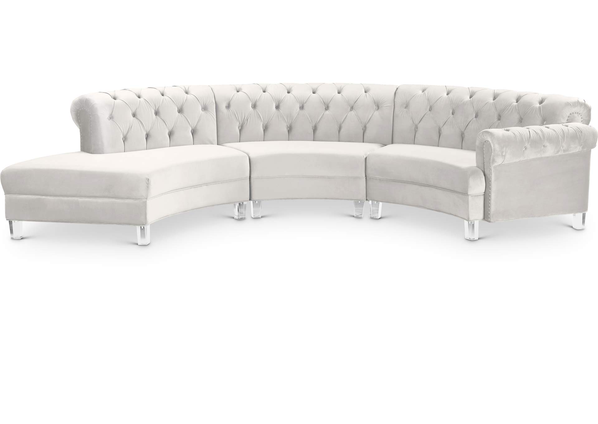 Anabella Cream Velvet 3 Piece Sectional,Meridian Furniture