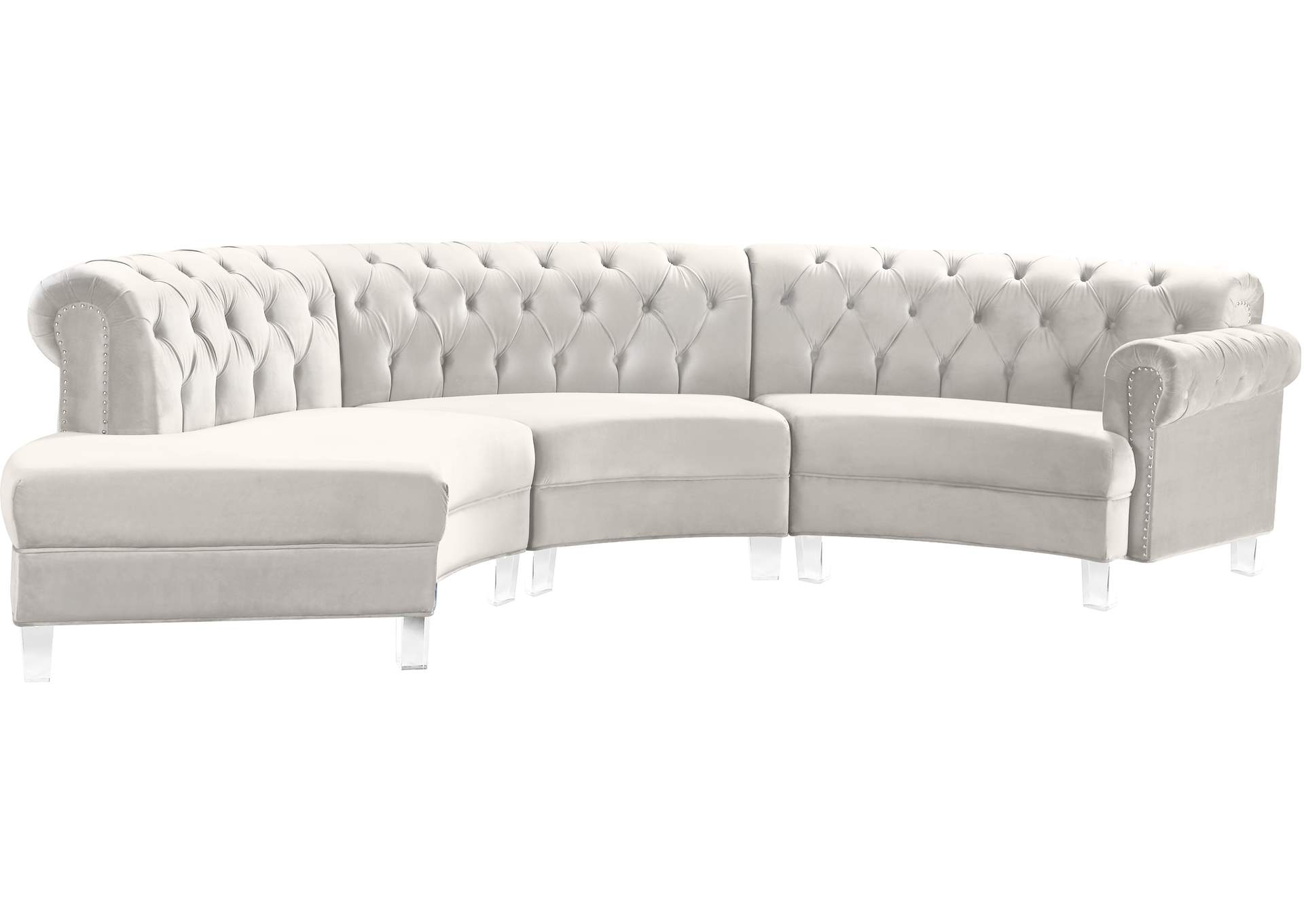 Anabella Cream Velvet 3 Piece Sectional,Meridian Furniture