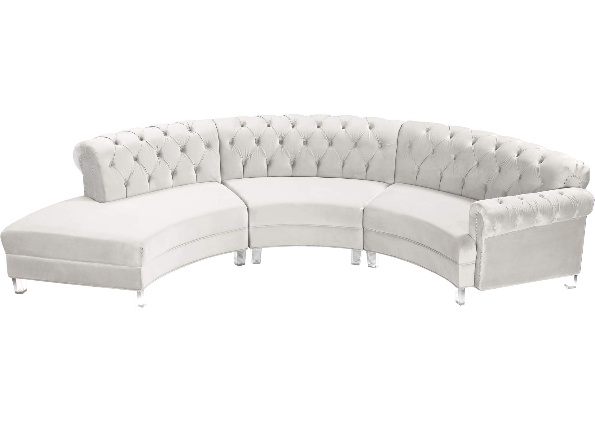 Anabella Cream Velvet 3 Piece Sectional,Meridian Furniture