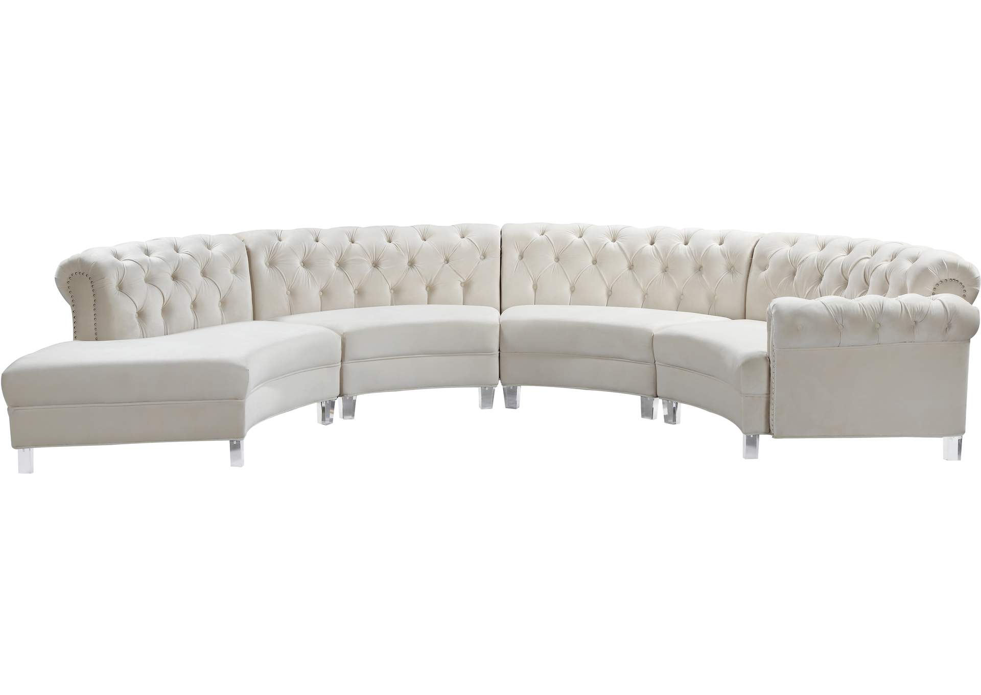 Anabella Cream Velvet 4 Piece Sectional,Meridian Furniture