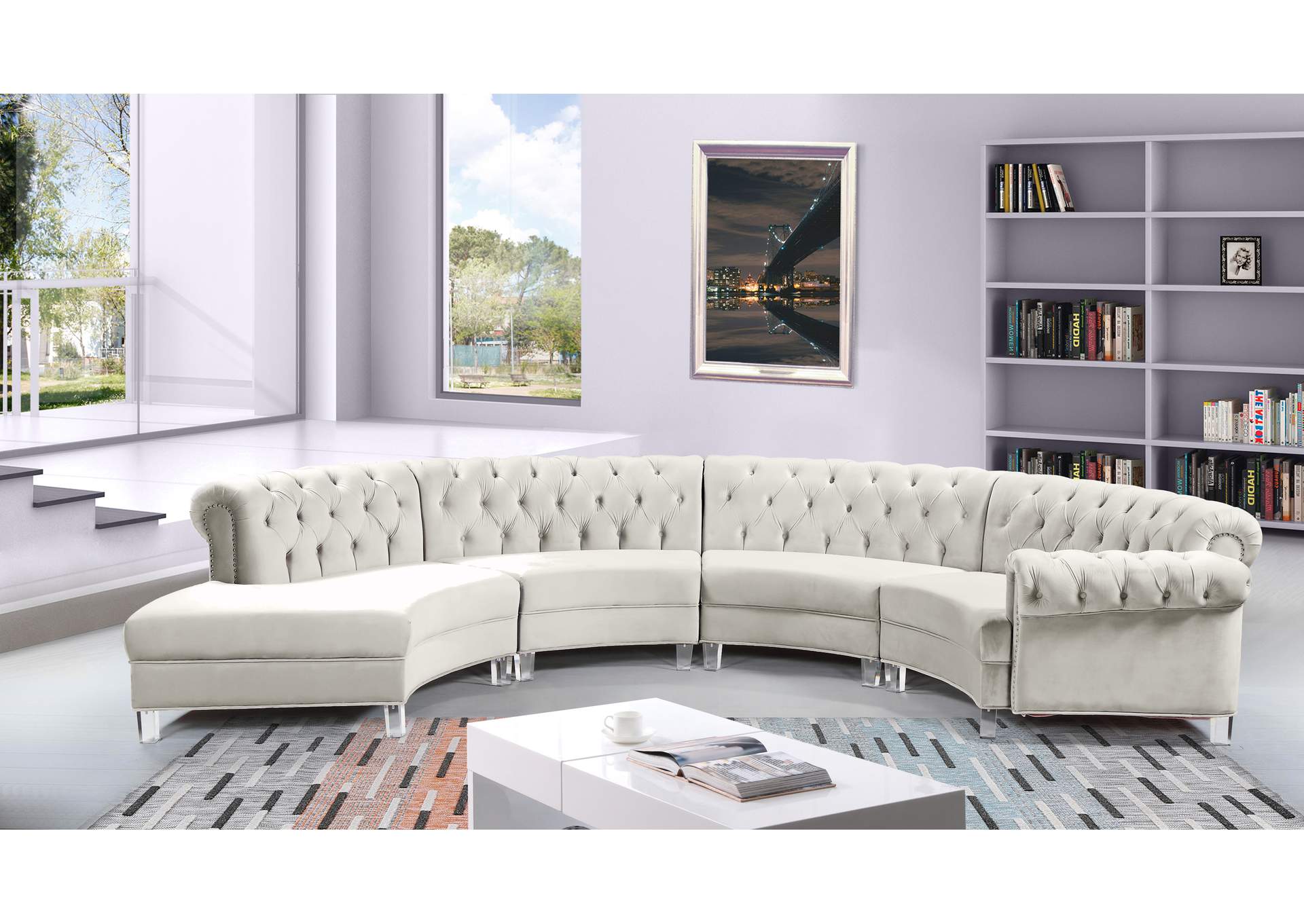 Anabella Cream Velvet 4 Piece Sectional,Meridian Furniture