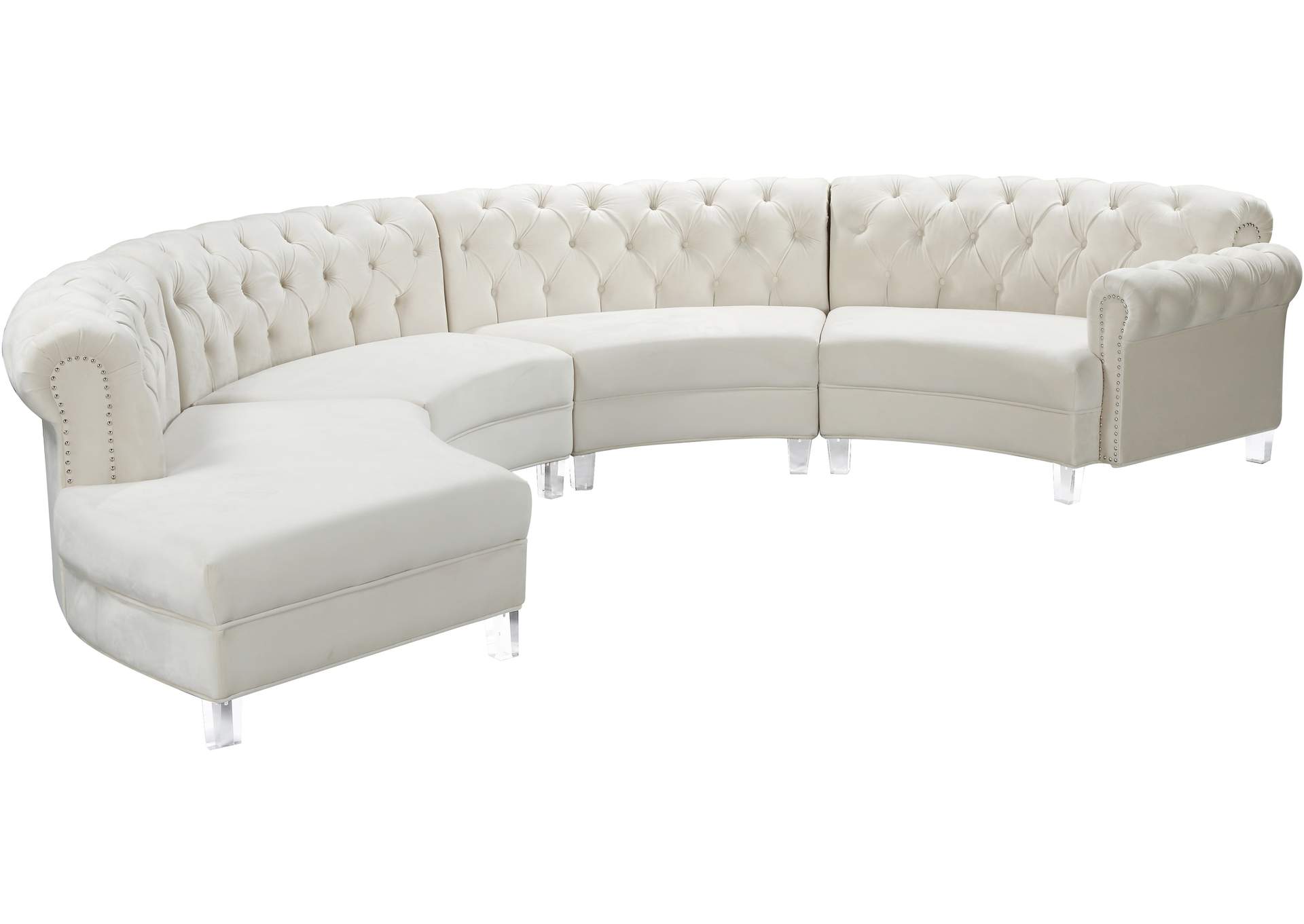 Anabella Cream Velvet 4 Piece Sectional,Meridian Furniture