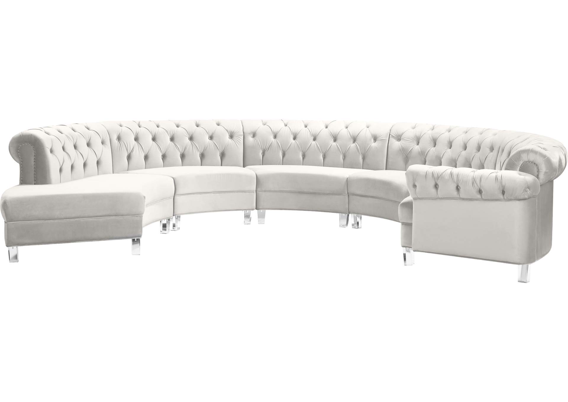 Anabella Cream Velvet 5 Piece Sectional,Meridian Furniture