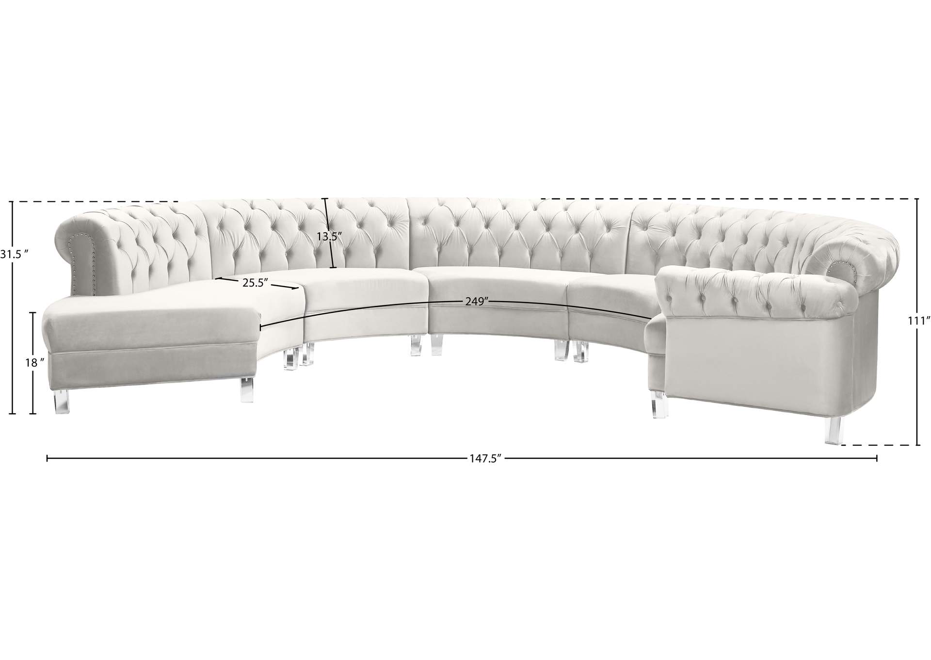 Anabella Cream Velvet 5 Piece Sectional,Meridian Furniture