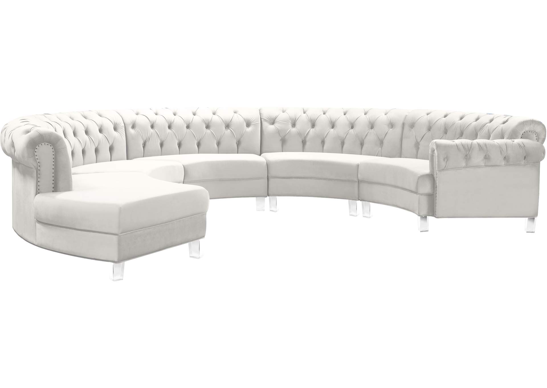 Anabella Cream Velvet 5 Piece Sectional,Meridian Furniture